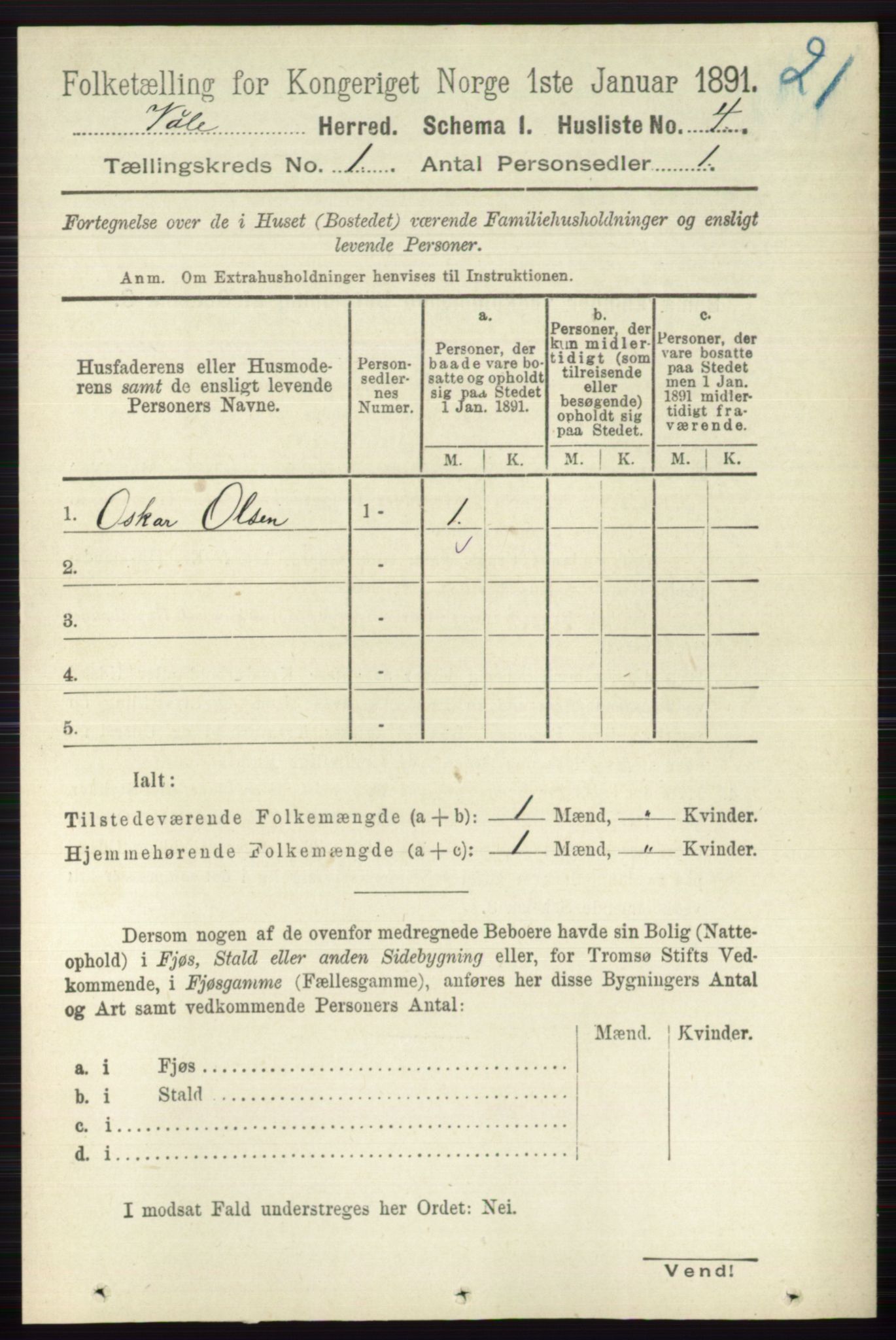 RA, 1891 census for 0716 Våle, 1891, p. 27