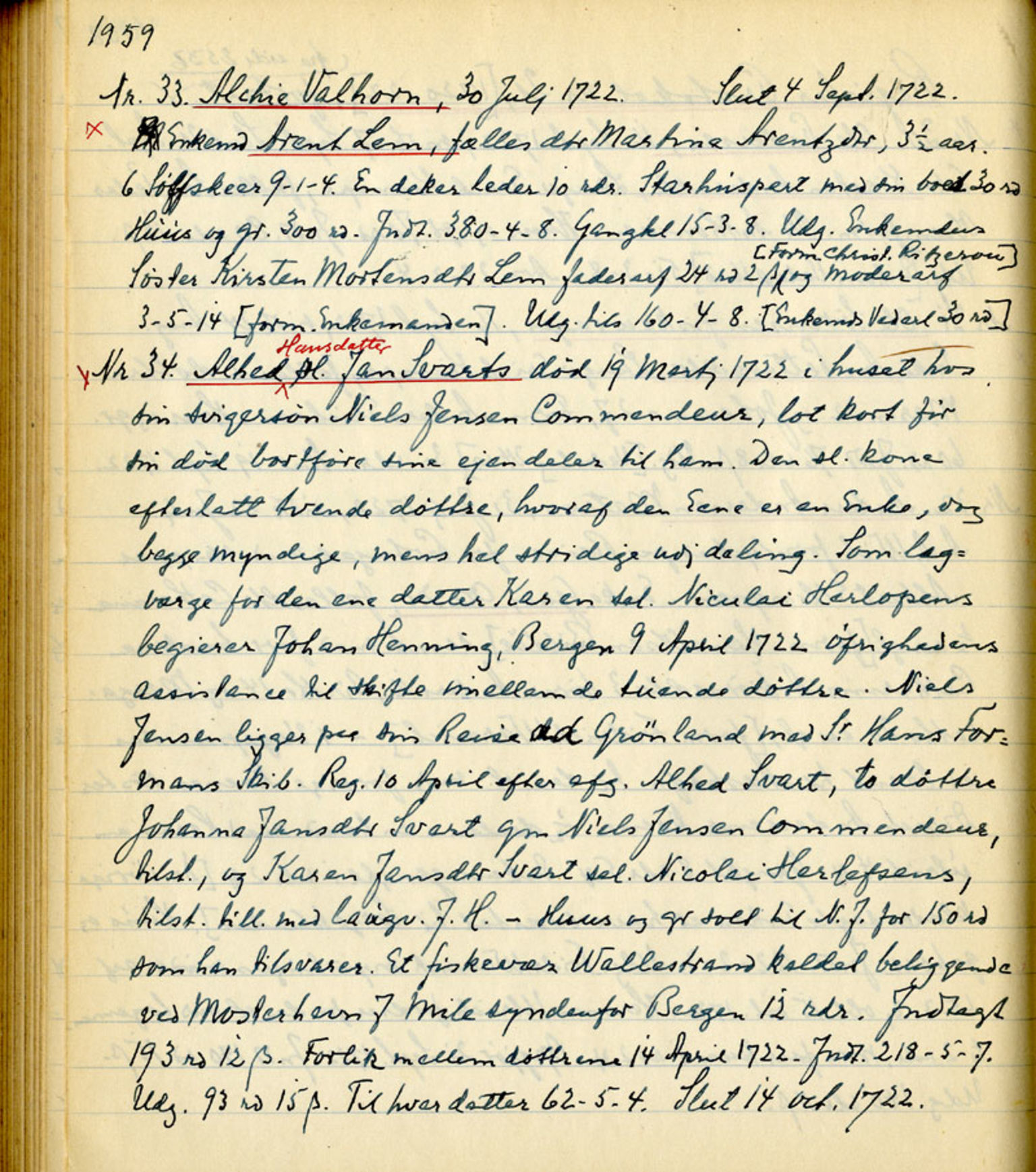Sollied, Olaf og Thora - samlinger, AV/SAB-SAB/DA-0401/01/L0011/0002: Skifte: Utdrag av registreringsprotokoll / 97 Skifte: utdrag av registreringsprotokoll, 1696-1722, p. 1959