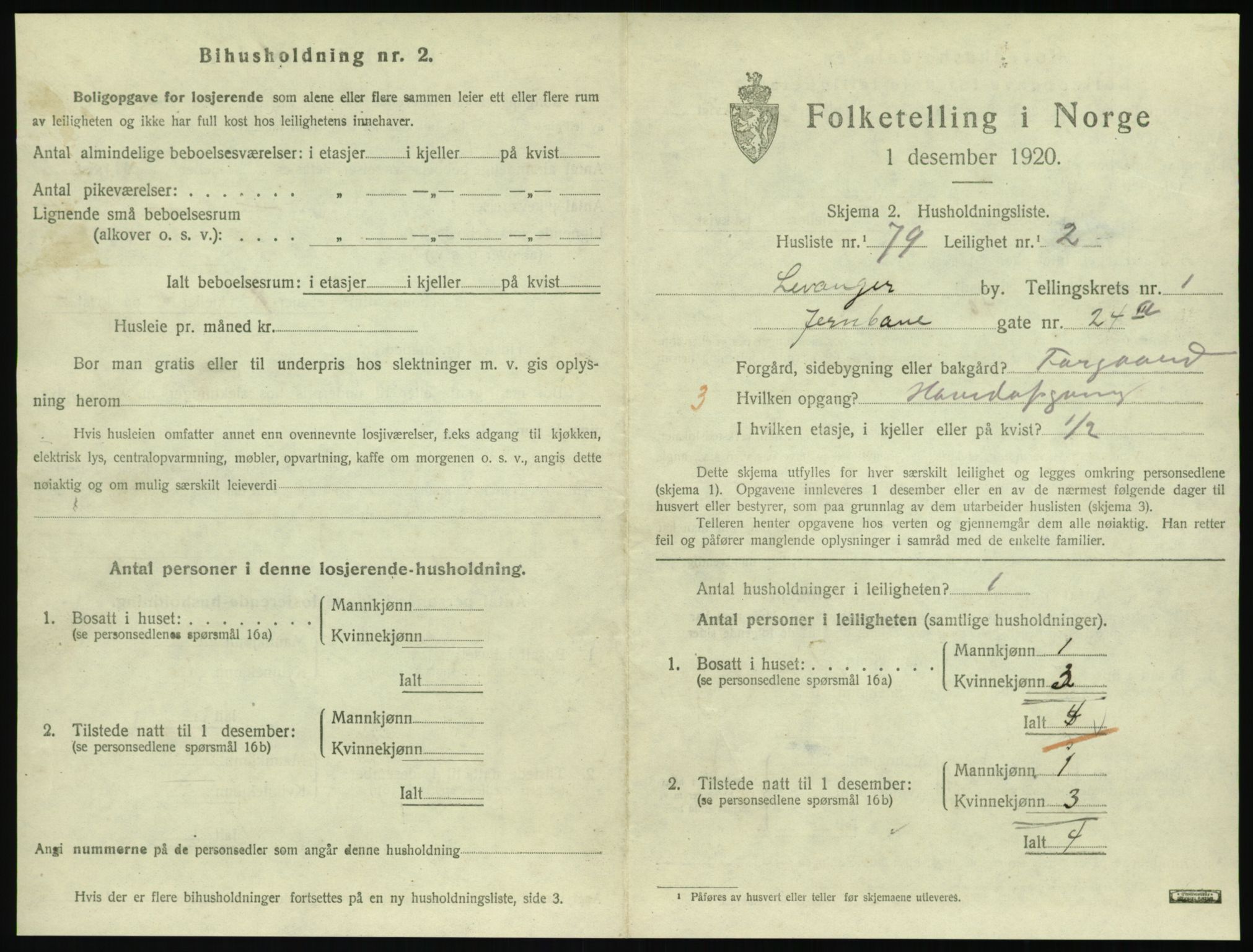 SAT, 1920 census for Levanger town, 1920, p. 800