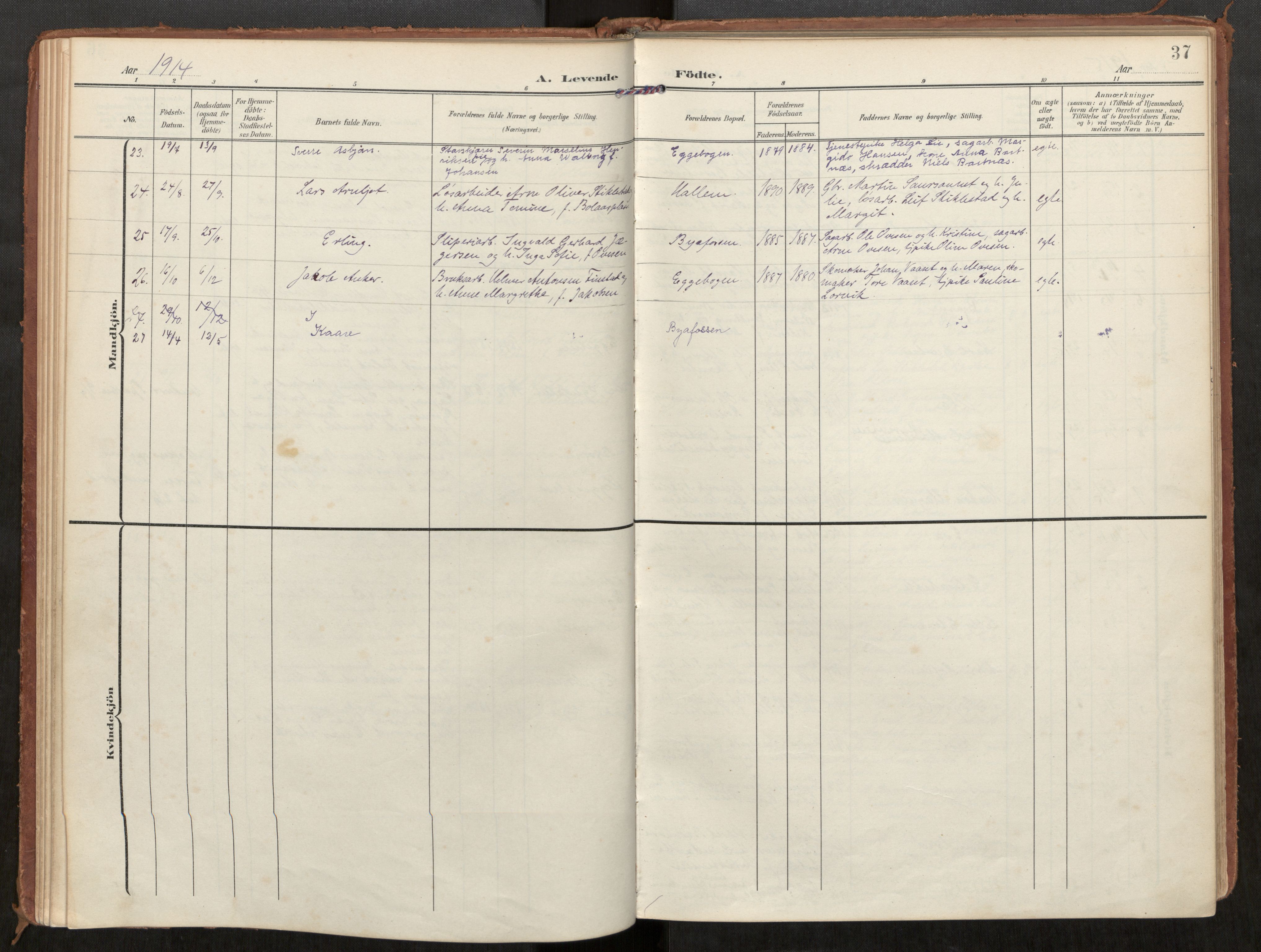 Steinkjer sokneprestkontor, SAT/A-1541/01/H/Ha/Haa/L0002: Parish register (official) no. 2, 1907-1917, p. 37