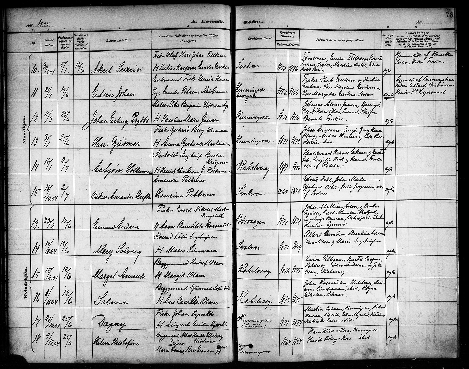 Ministerialprotokoller, klokkerbøker og fødselsregistre - Nordland, SAT/A-1459/874/L1078: Parish register (copy) no. 874C07, 1900-1907, p. 78