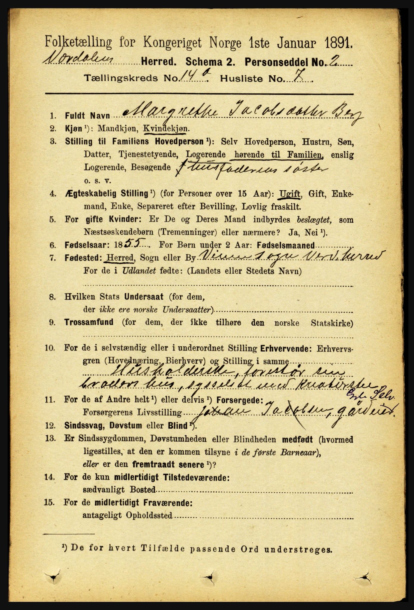 RA, 1891 census for 1721 Verdal, 1891, p. 7395