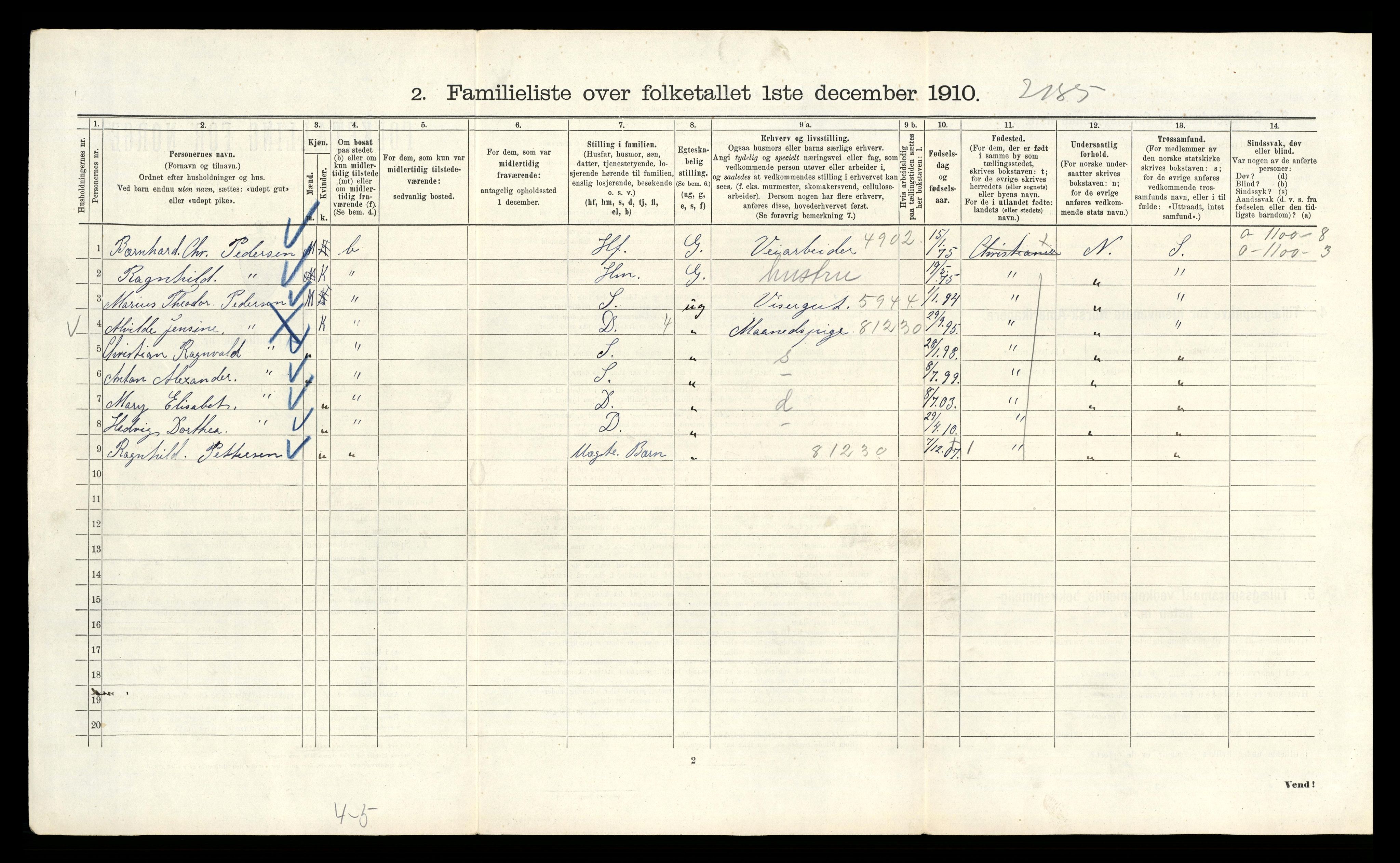 RA, 1910 census for Kristiania, 1910, p. 63462