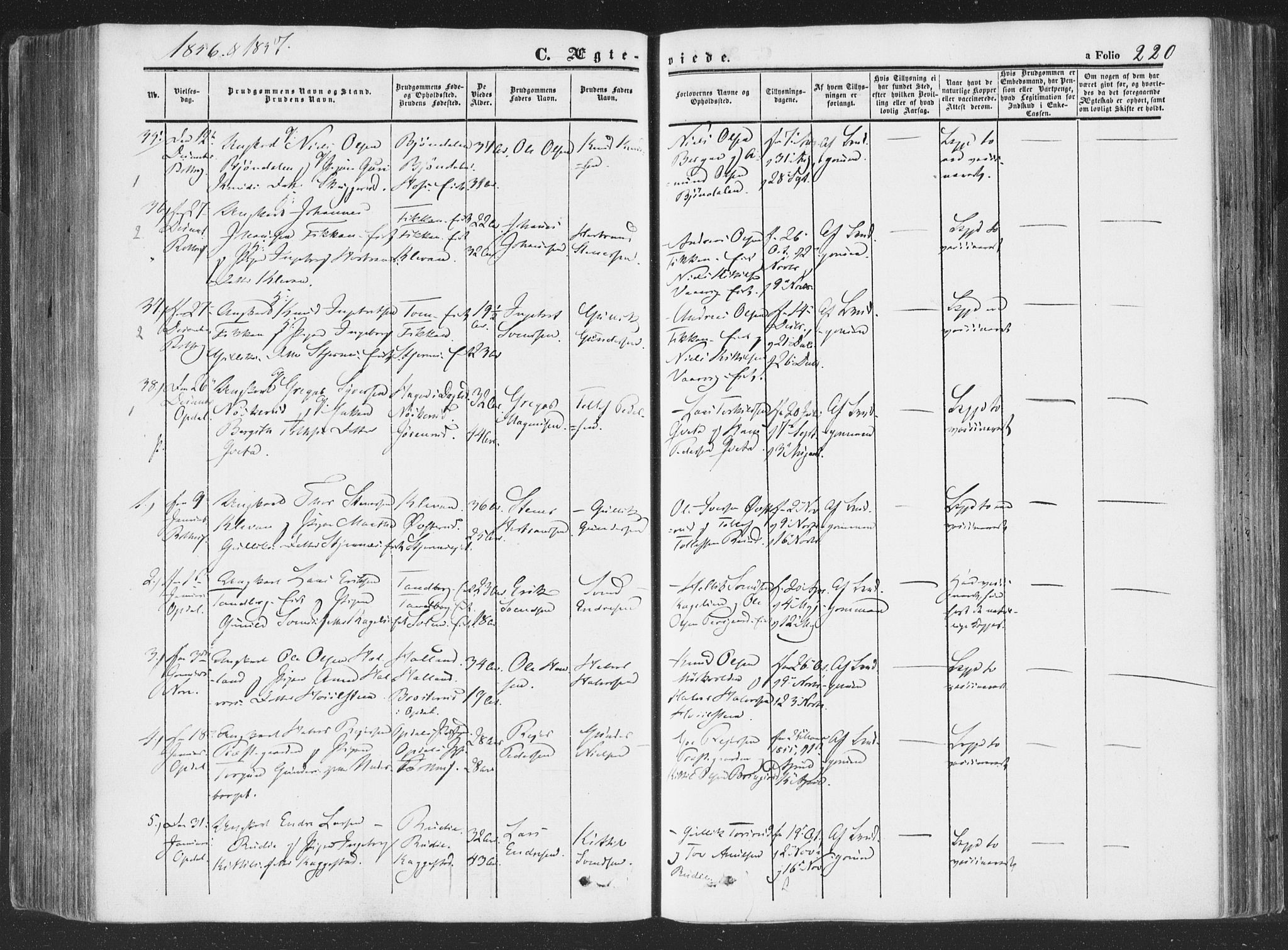 Rollag kirkebøker, SAKO/A-240/F/Fa/L0008: Parish register (official) no. I 8, 1847-1860, p. 220