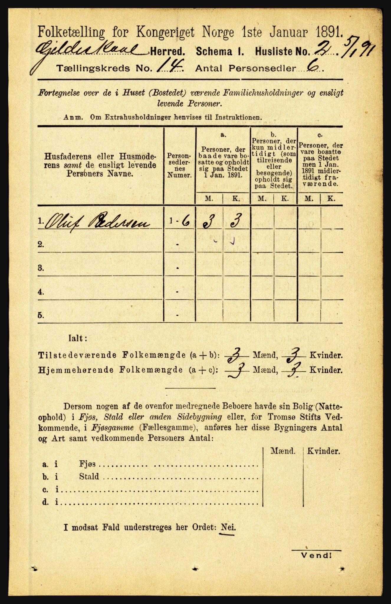 RA, 1891 census for 1838 Gildeskål, 1891, p. 4300