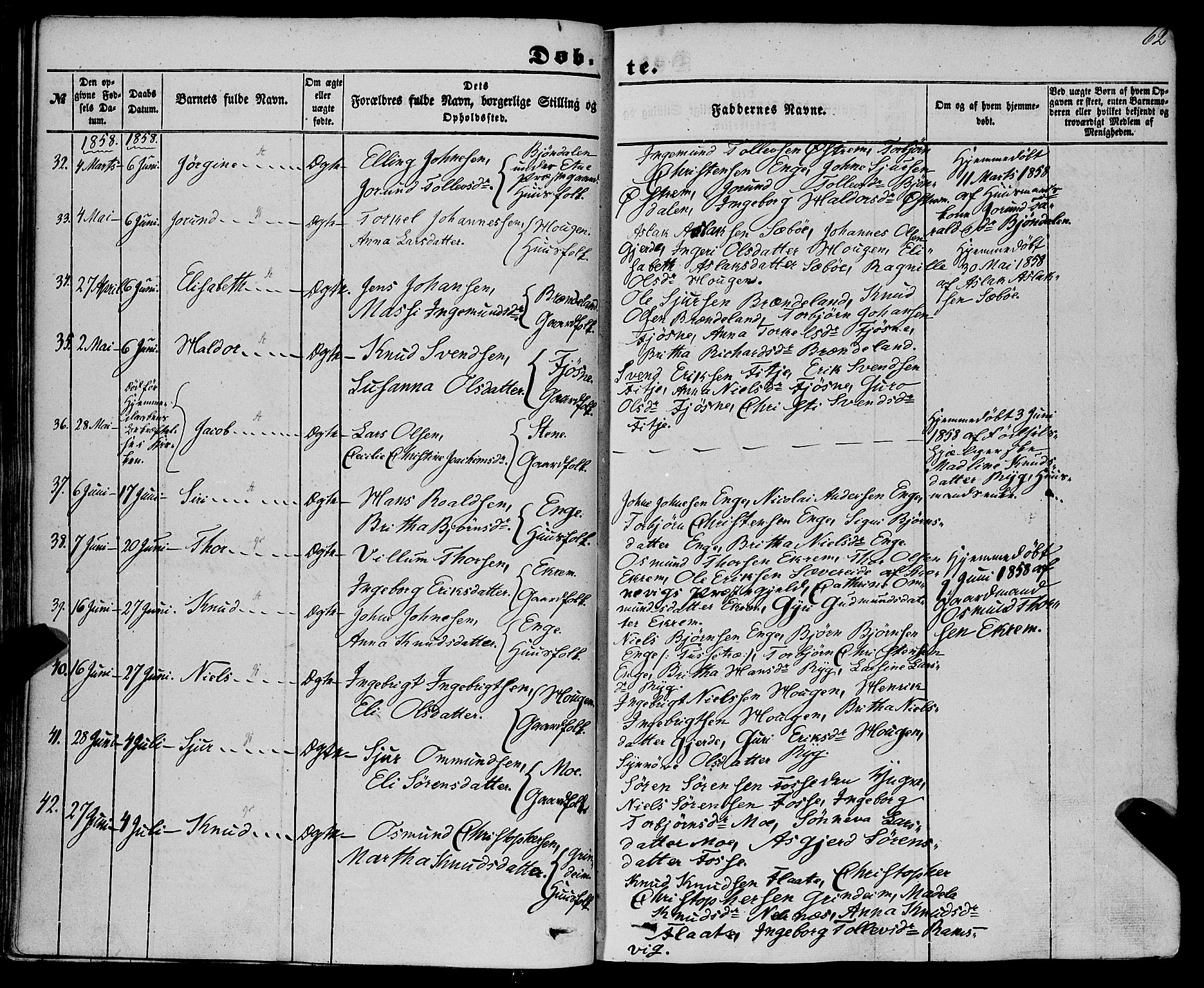 Etne sokneprestembete, AV/SAB-A-75001/H/Haa: Parish register (official) no. A 8, 1848-1862, p. 62