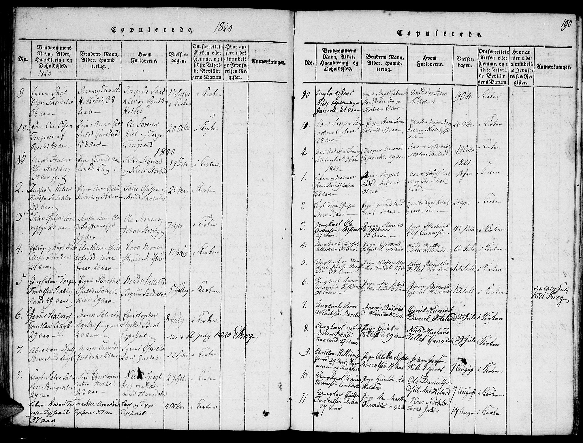 Hommedal sokneprestkontor, SAK/1111-0023/F/Fa/Fab/L0003: Parish register (official) no. A 3, 1815-1848, p. 190