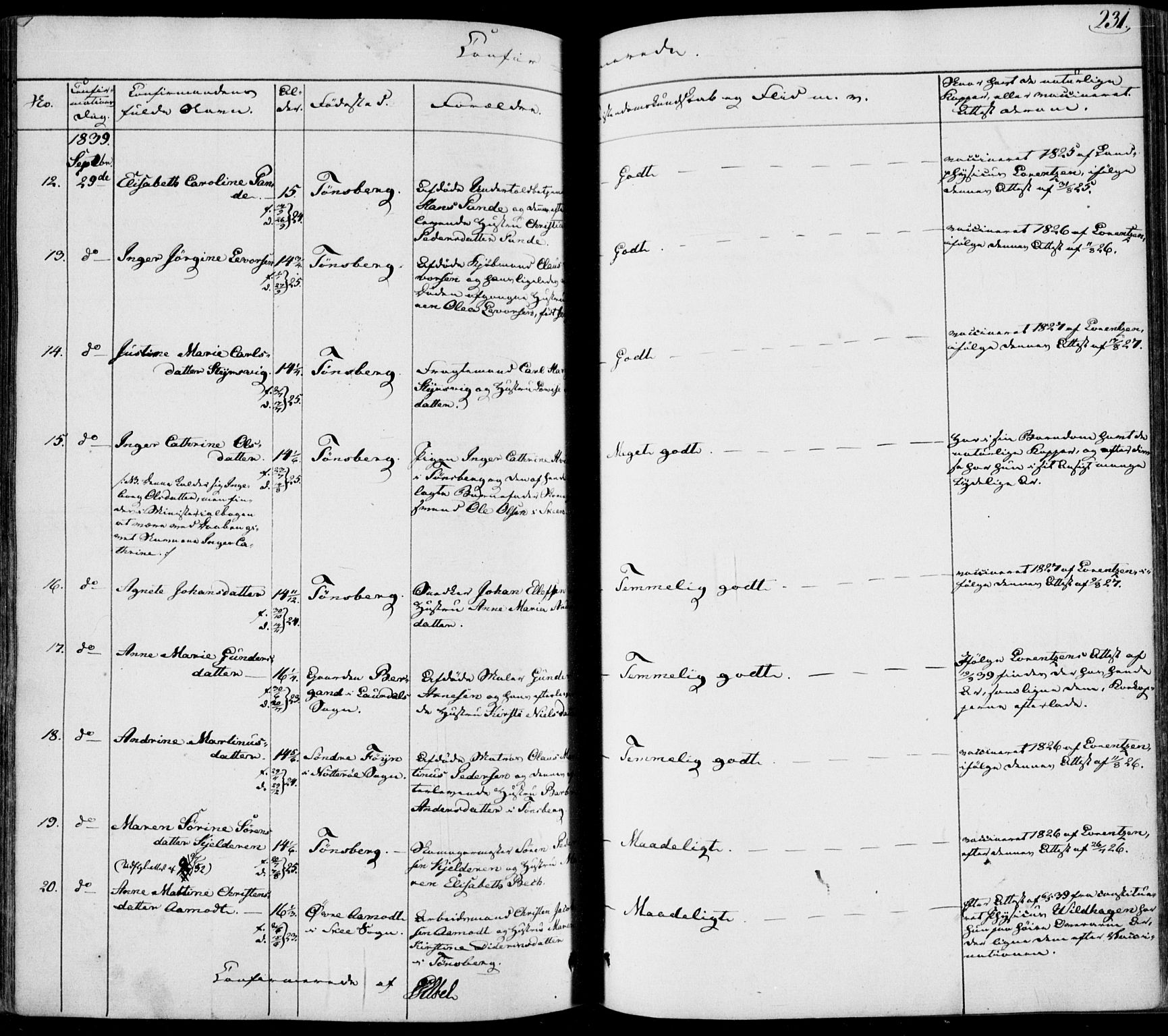 Tønsberg kirkebøker, AV/SAKO-A-330/F/Fa/L0006: Parish register (official) no. I 6, 1836-1844, p. 231