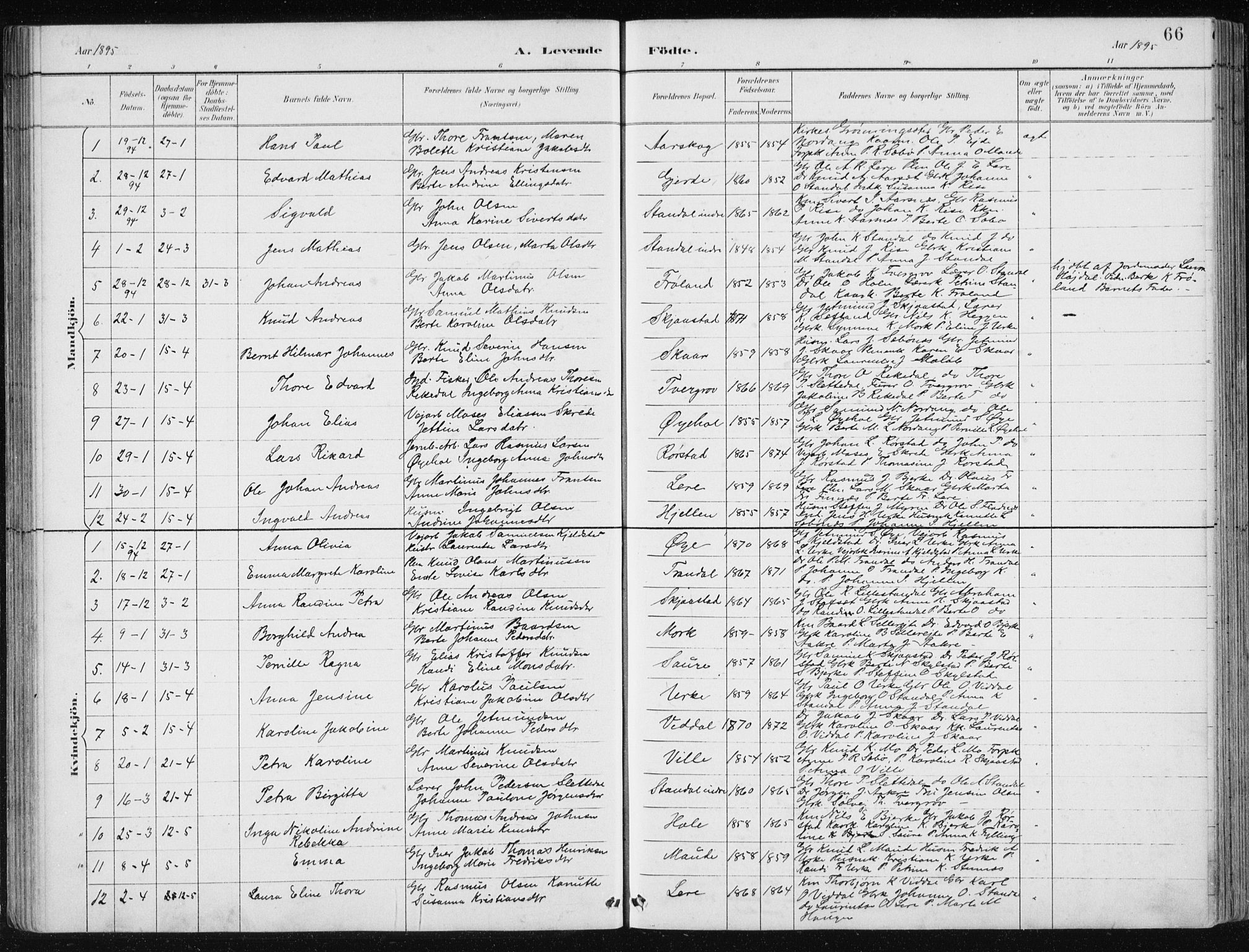 Ministerialprotokoller, klokkerbøker og fødselsregistre - Møre og Romsdal, AV/SAT-A-1454/515/L0215: Parish register (copy) no. 515C02, 1884-1906, p. 66