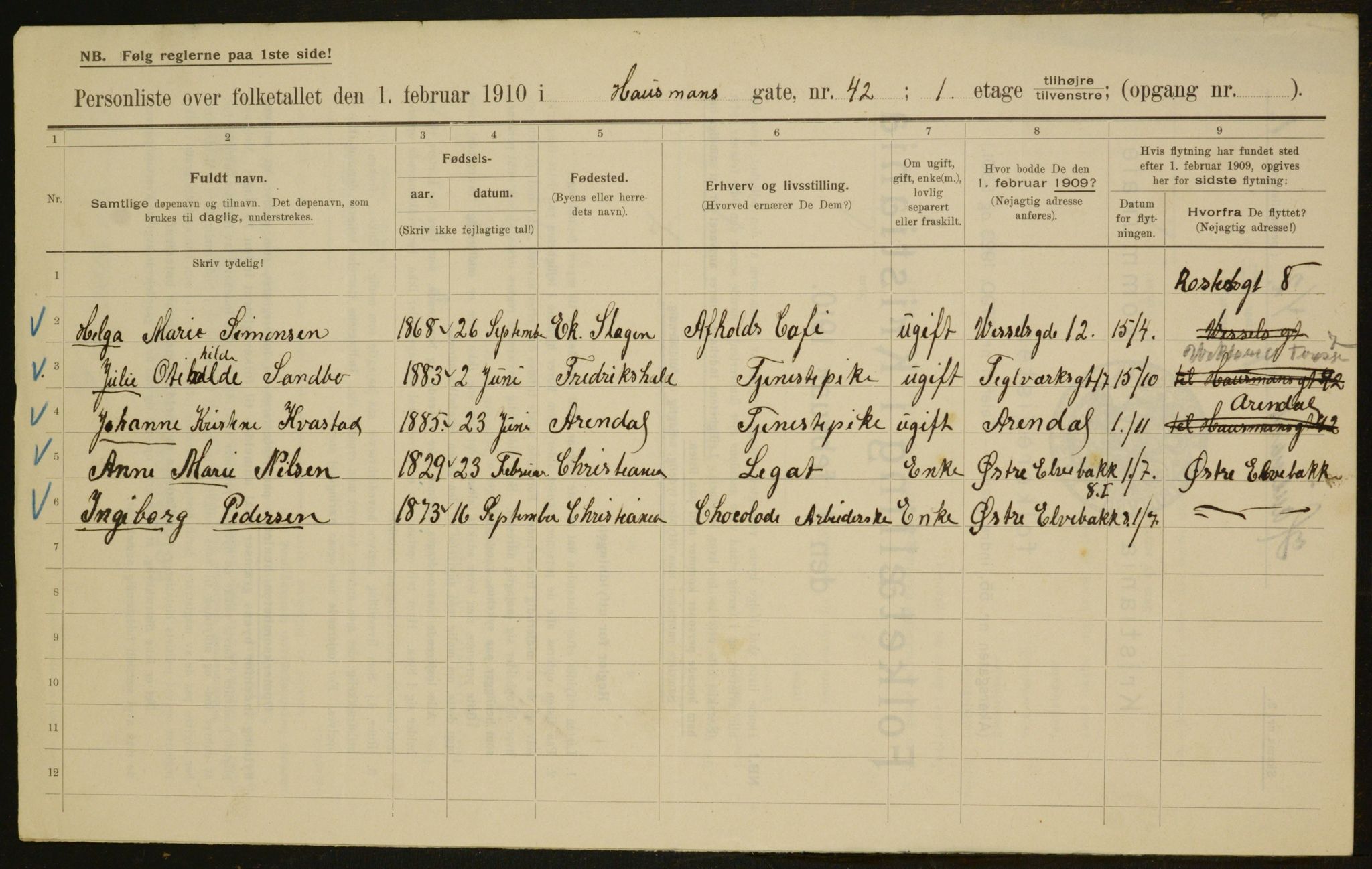 OBA, Municipal Census 1910 for Kristiania, 1910, p. 33685