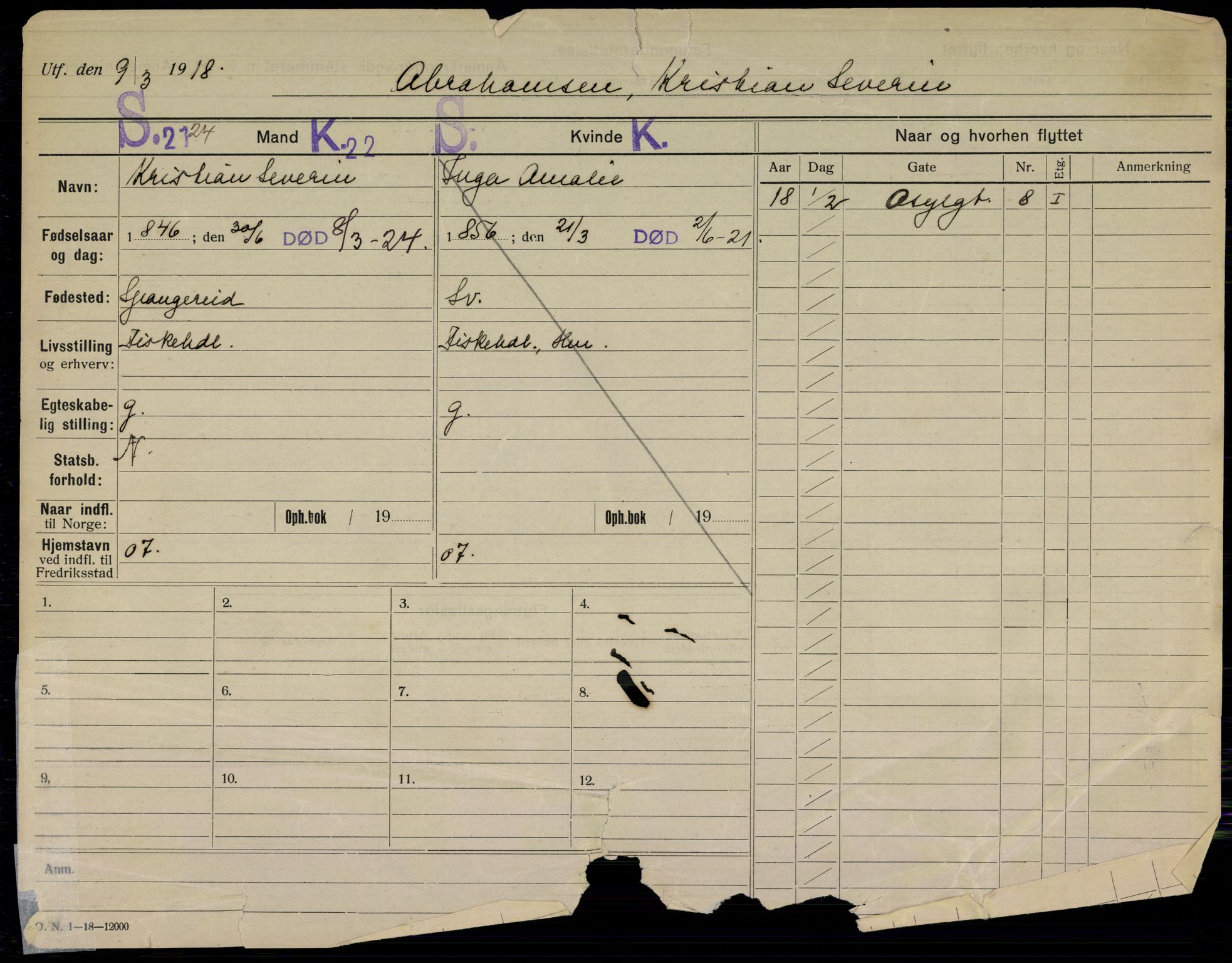 Fredrikstad folkeregister, AV/SAO-A-10481/G/L0001: Døde, 1924-1927, p. 1