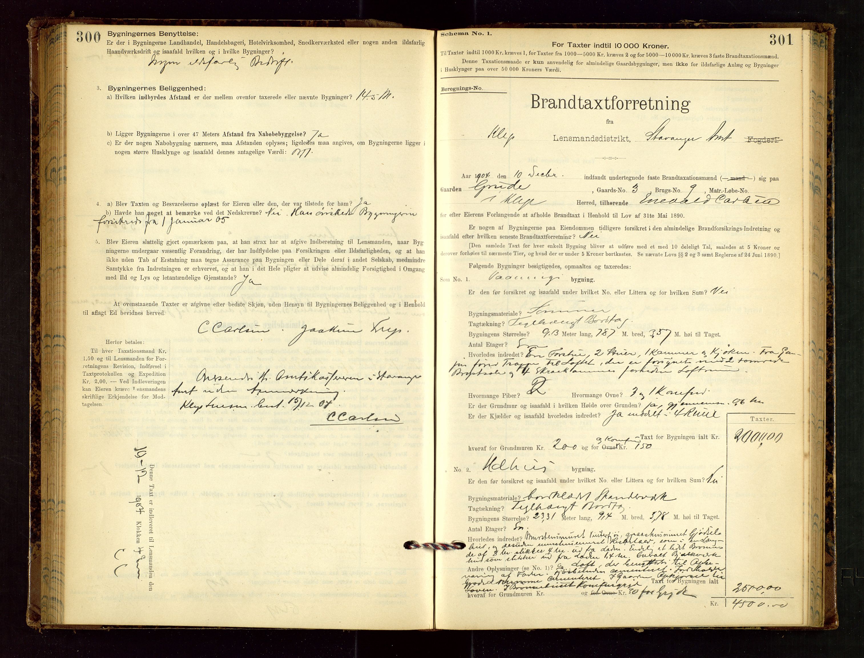 Klepp lensmannskontor, AV/SAST-A-100163/Goc/L0002: "Brandtaxationsprotokol" m/register, 1898-1902, p. 300-301