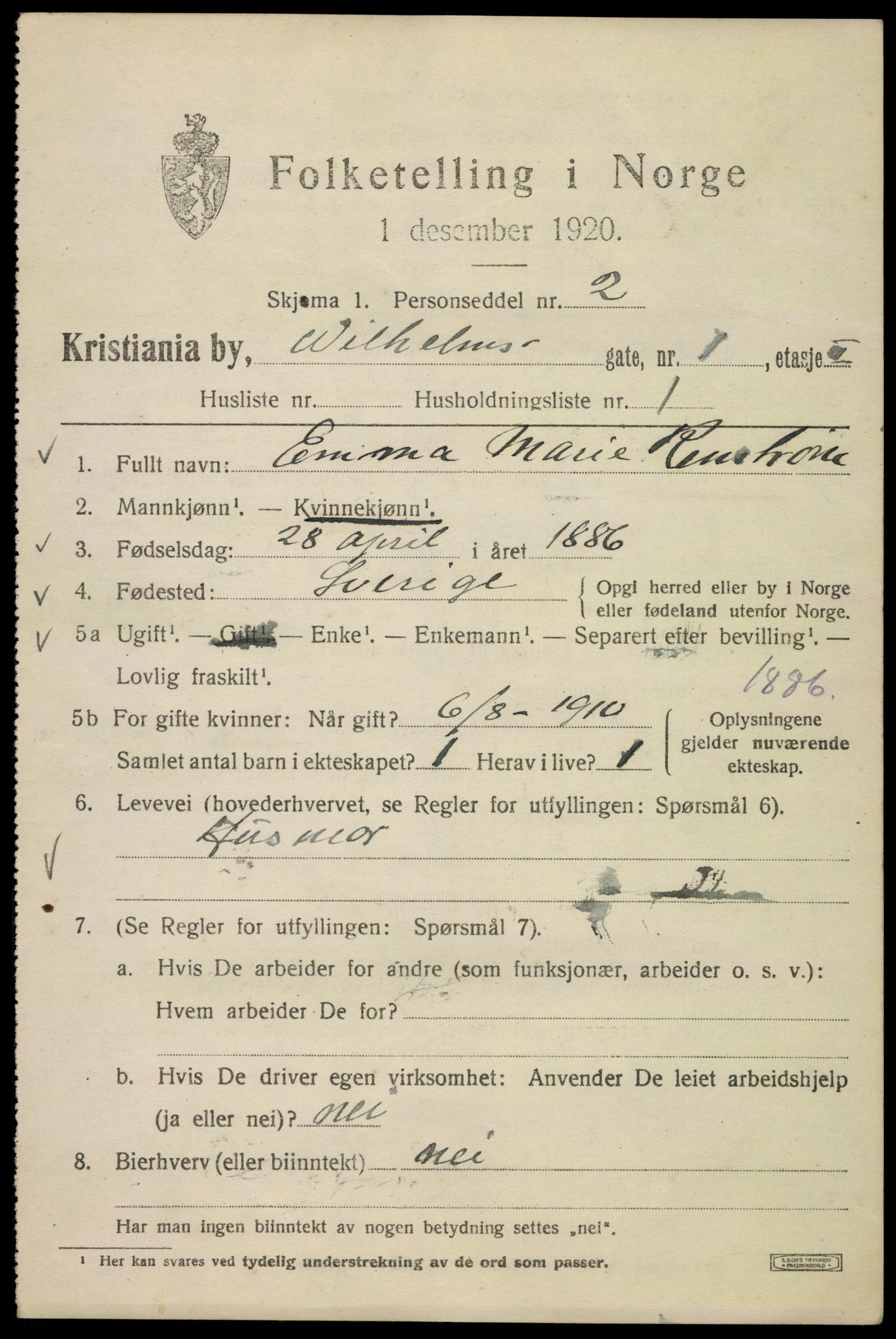 SAO, 1920 census for Kristiania, 1920, p. 652723