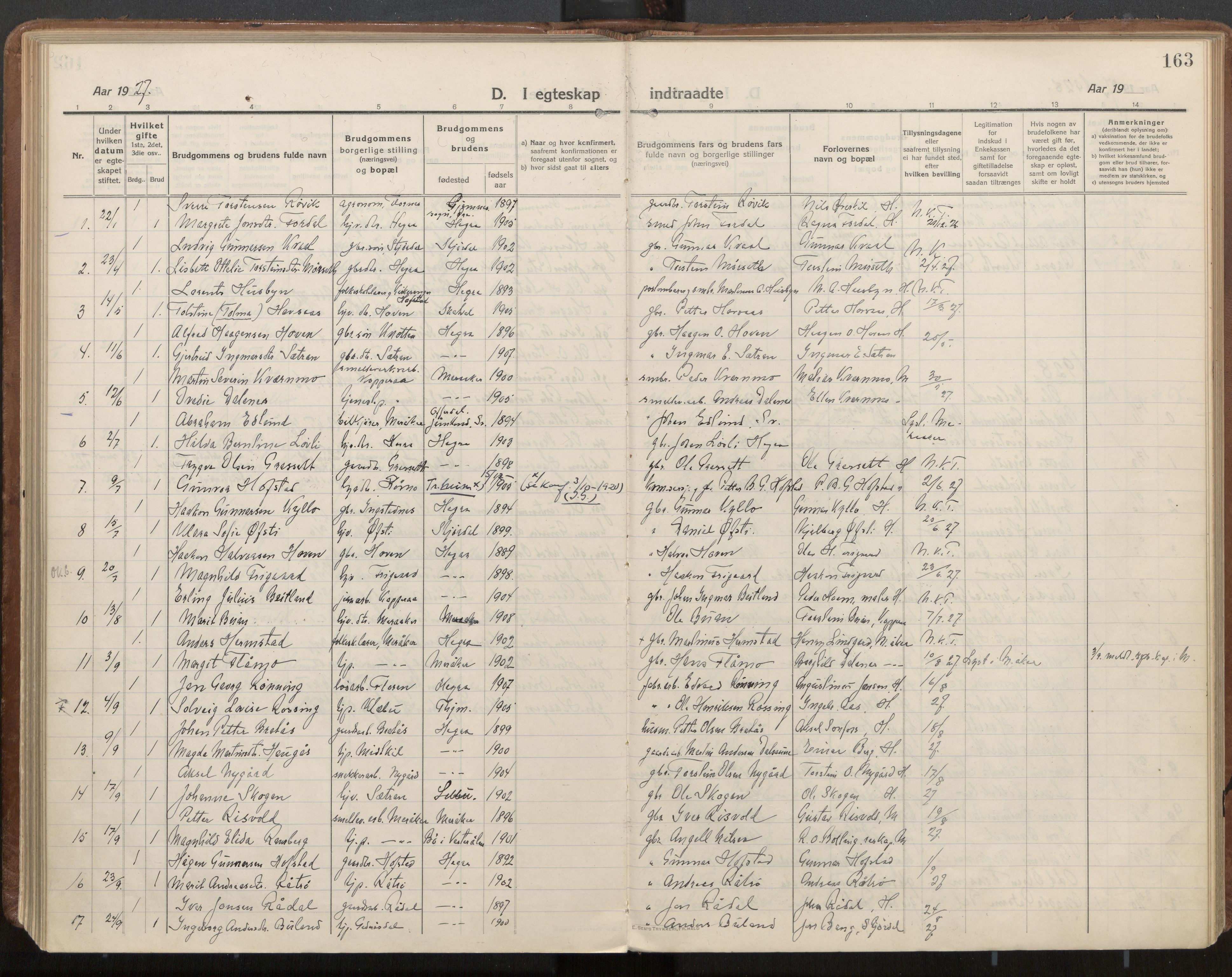 Ministerialprotokoller, klokkerbøker og fødselsregistre - Nord-Trøndelag, SAT/A-1458/703/L0037: Parish register (official) no. 703A10, 1915-1932, p. 163