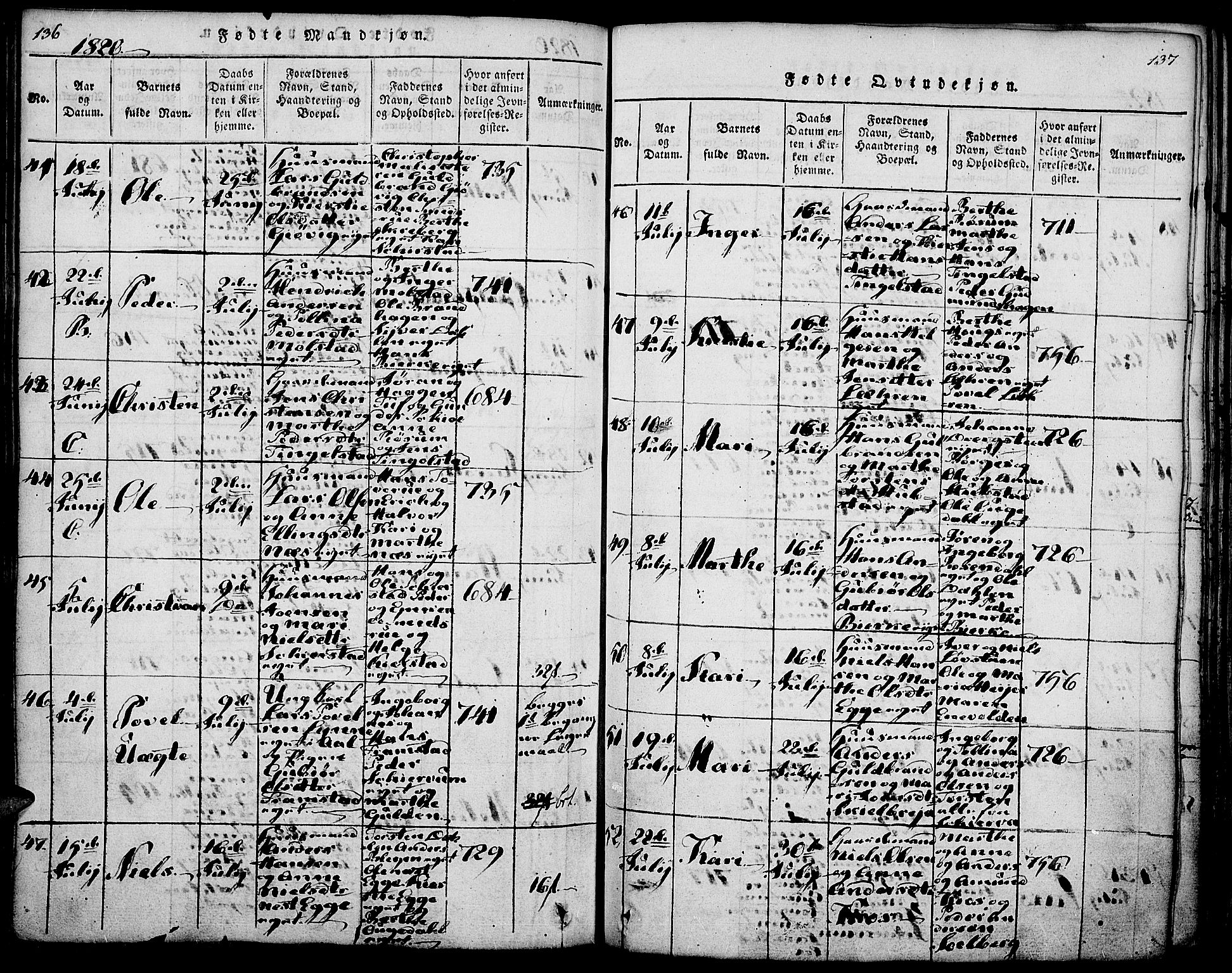 Gran prestekontor, AV/SAH-PREST-112/H/Ha/Haa/L0009: Parish register (official) no. 9, 1815-1824, p. 136-137