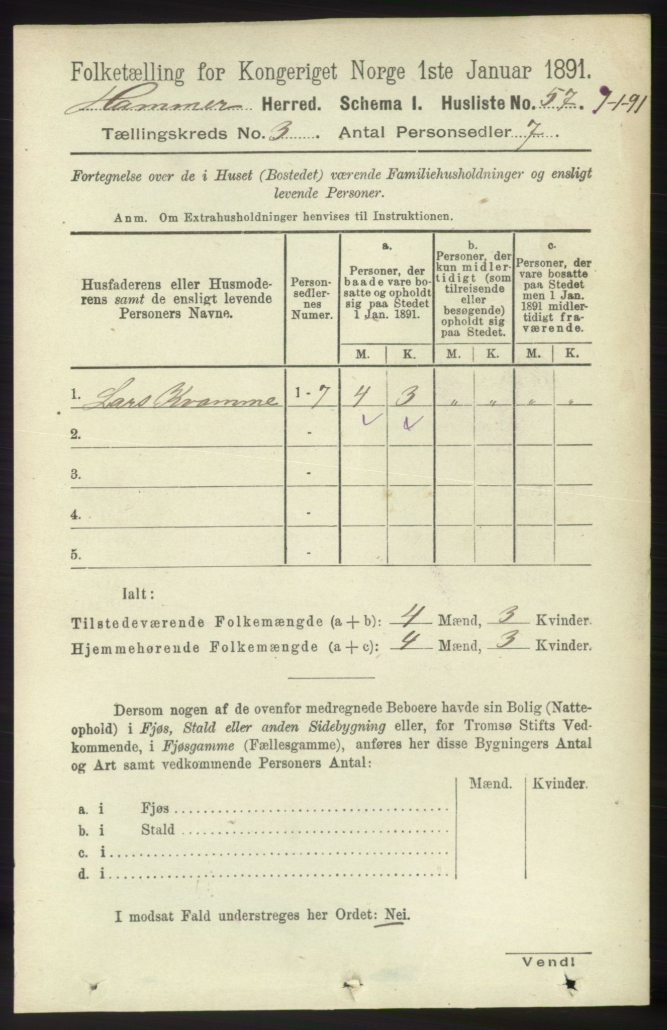 RA, 1891 census for 1254 Hamre, 1891, p. 532