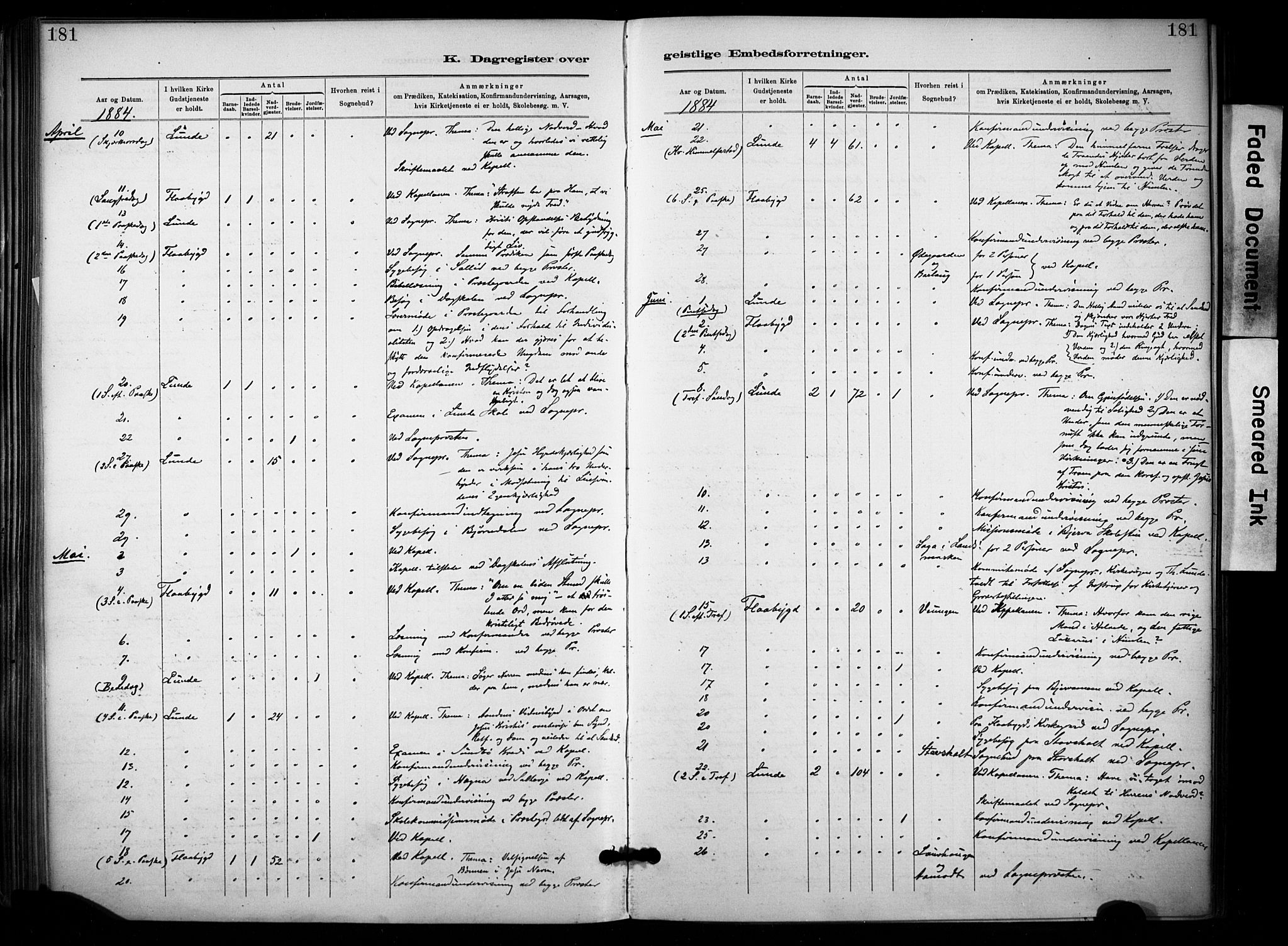 Lunde kirkebøker, AV/SAKO-A-282/F/Fa/L0002: Parish register (official) no. I 2, 1884-1892, p. 181