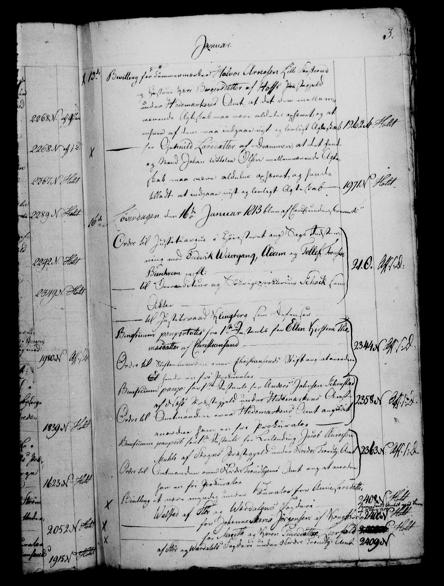 Danske Kanselli 1800-1814, RA/EA-3024/H/Hf/Hfb/Hfbc/L0014: Underskrivelsesbok m. register, 1813, p. 3
