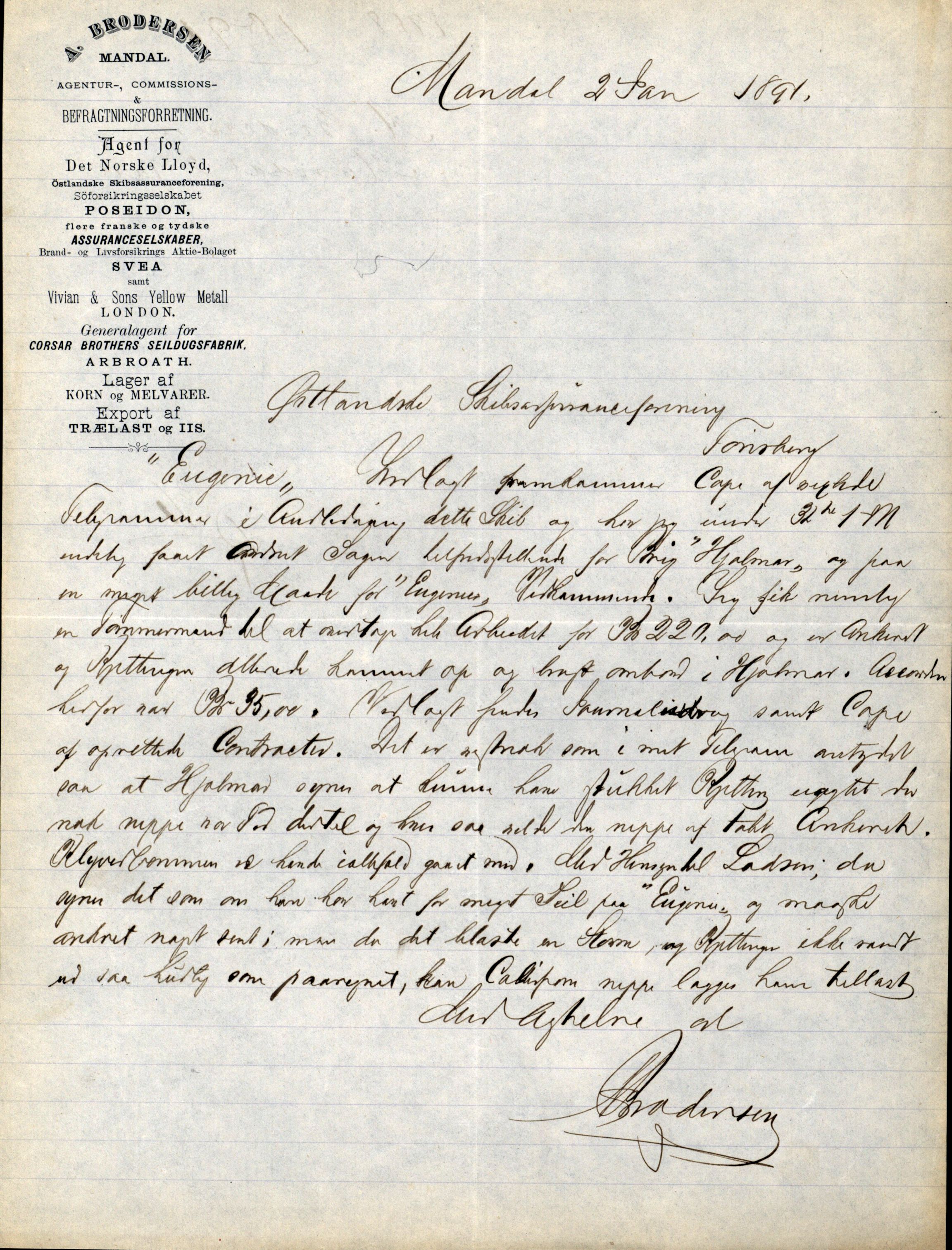 Pa 63 - Østlandske skibsassuranceforening, VEMU/A-1079/G/Ga/L0025/0005: Havaridokumenter / Jacbez, Brin, Eugenie, Lyna, Løvspring, Hurtig, 1890, p. 13