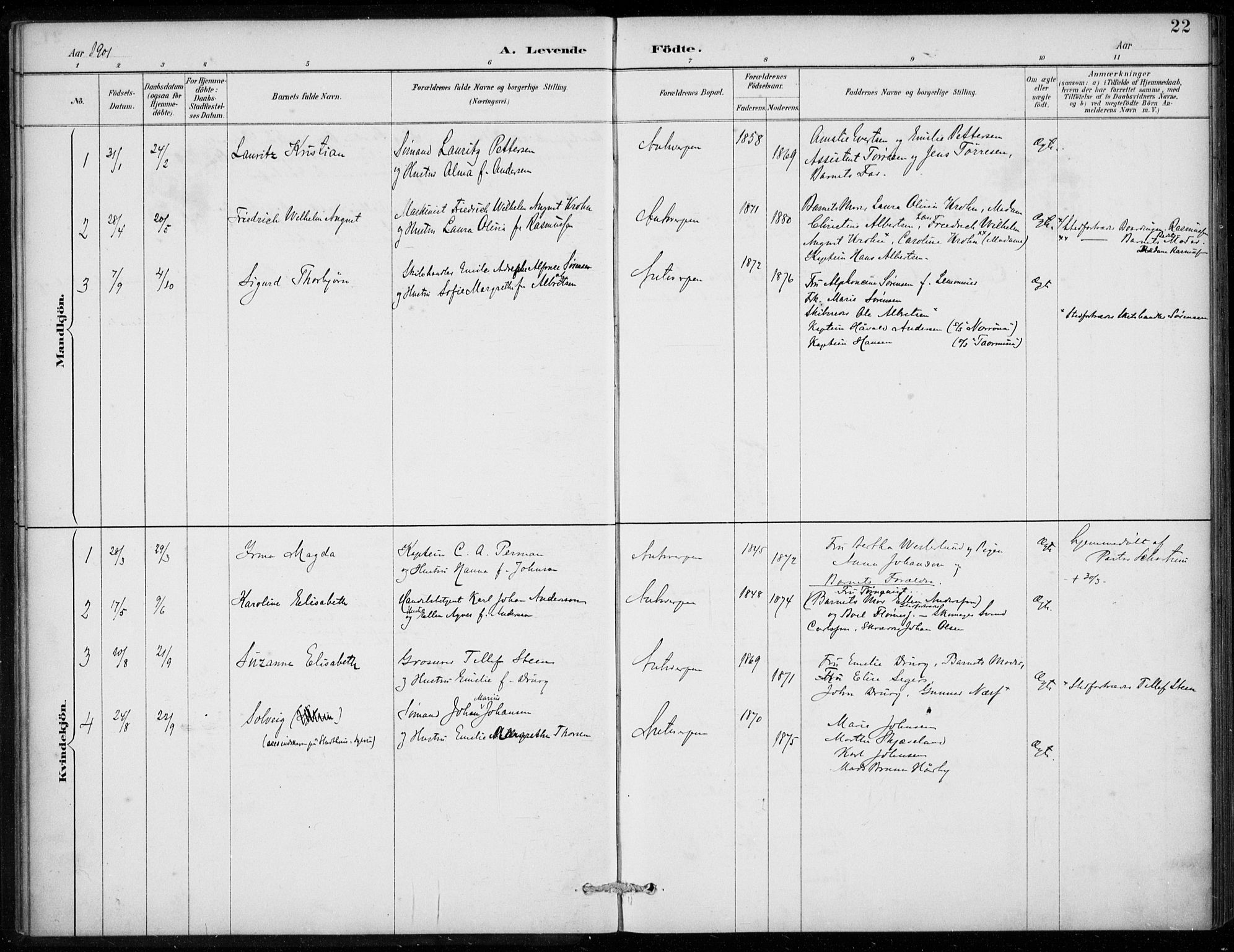 Den norske sjømannsmisjon i utlandet/Antwerpen, SAB/SAB/PA-0105/H/Ha/L0002: Parish register (official) no. A 2, 1887-1913, p. 22