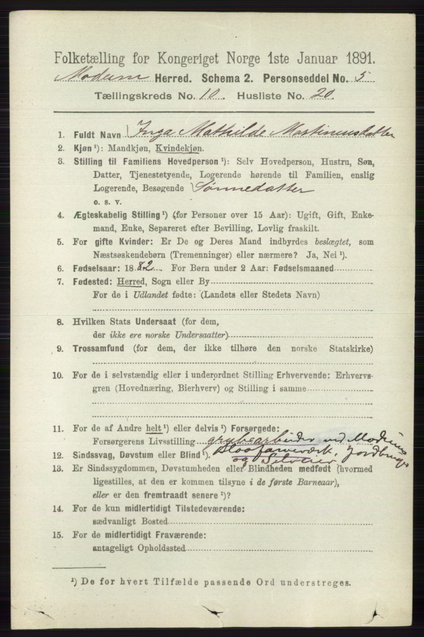 RA, 1891 census for 0623 Modum, 1891, p. 4077