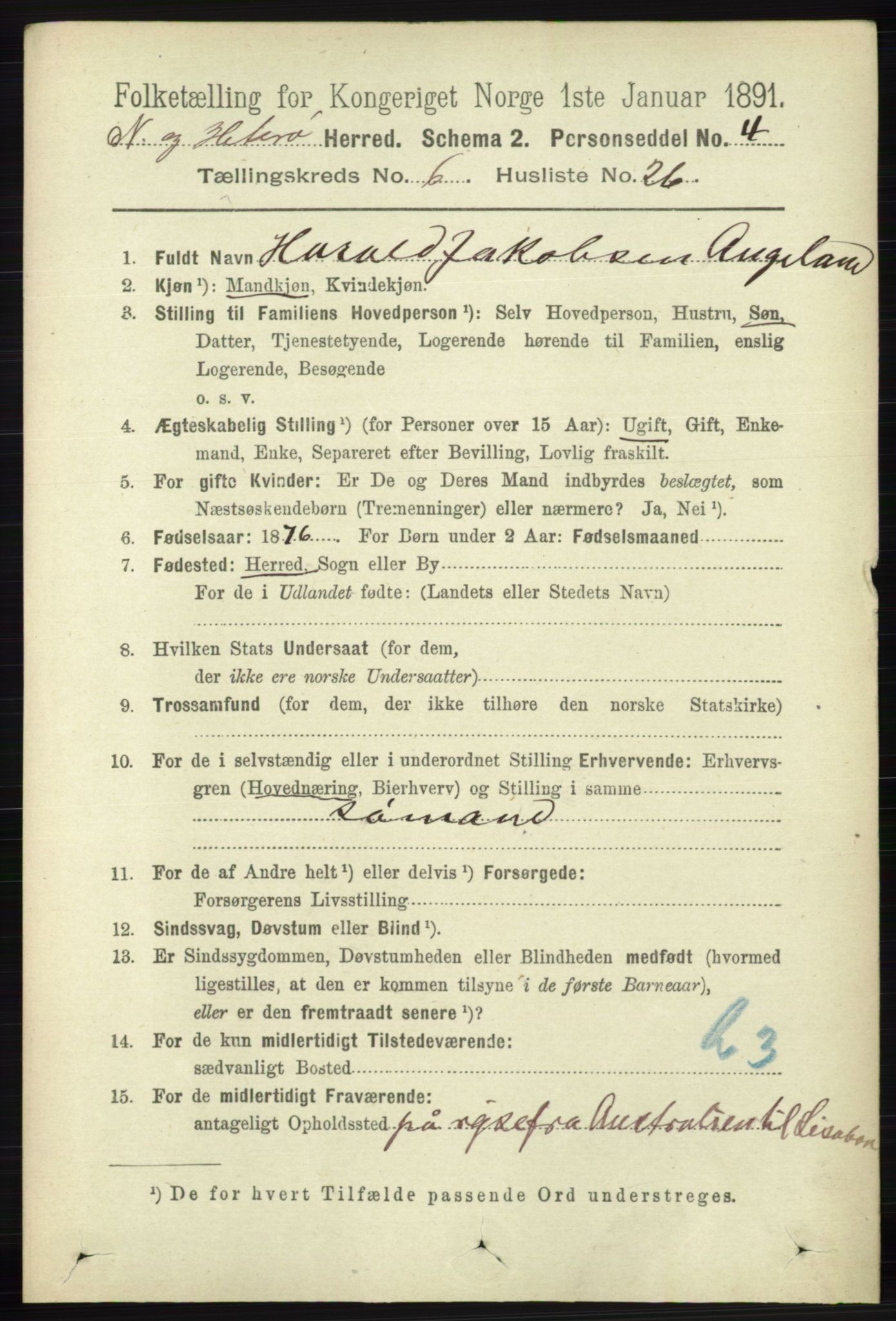 RA, 1891 census for 1043 Hidra og Nes, 1891, p. 2391