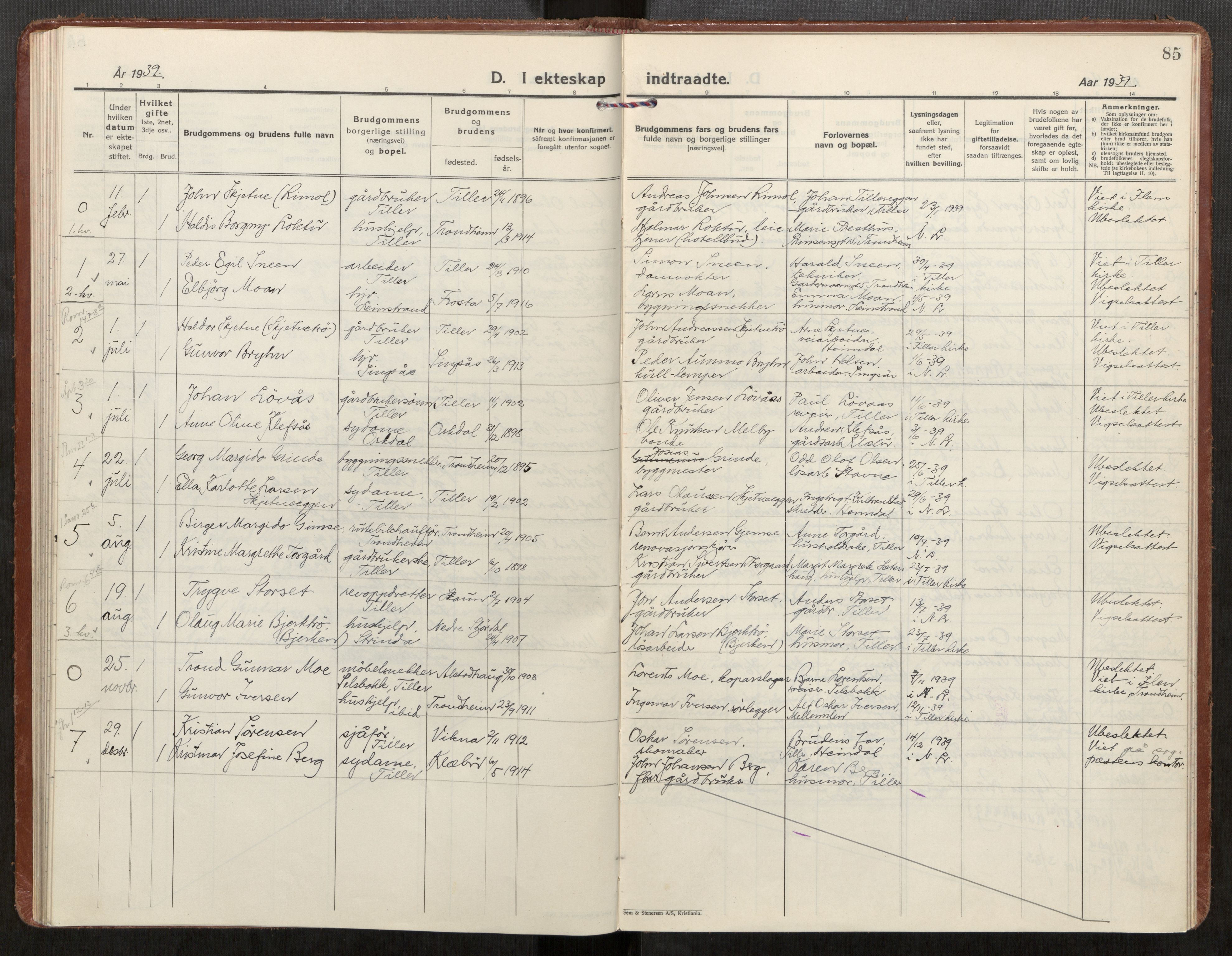 Klæbu sokneprestkontor, SAT/A-1112: Parish register (official) no. 4, 1925-1943, p. 85