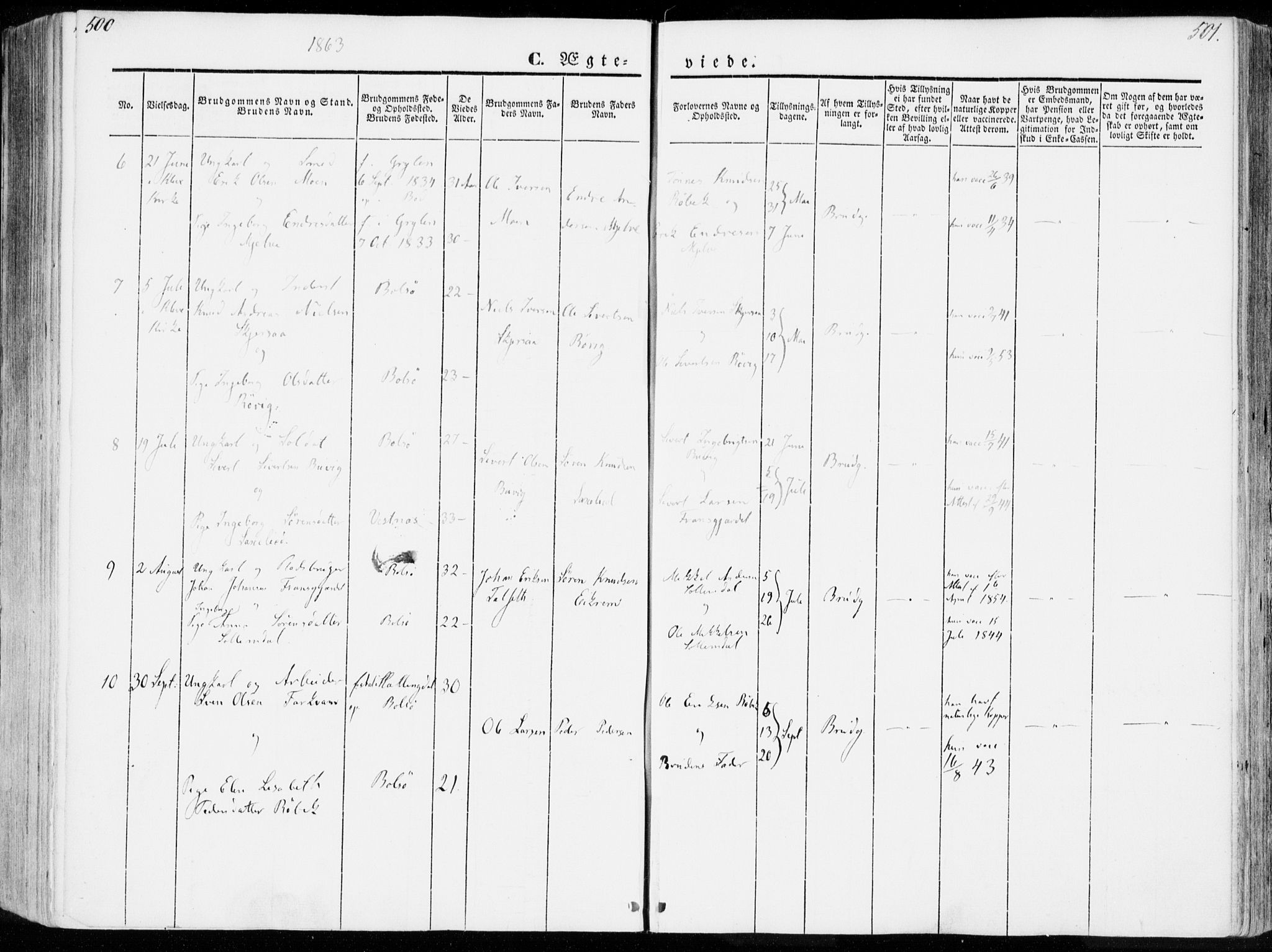 Ministerialprotokoller, klokkerbøker og fødselsregistre - Møre og Romsdal, AV/SAT-A-1454/555/L0653: Parish register (official) no. 555A04, 1843-1869, p. 500-501