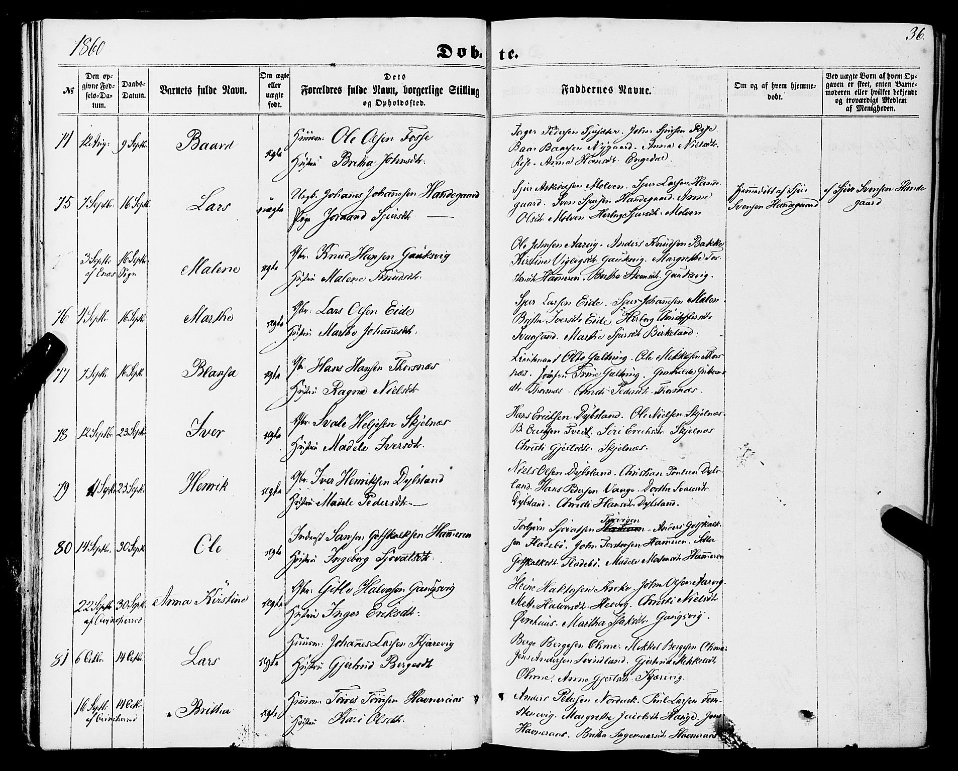 Strandebarm sokneprestembete, SAB/A-78401/H/Haa: Parish register (official) no. A 8, 1858-1872, p. 36