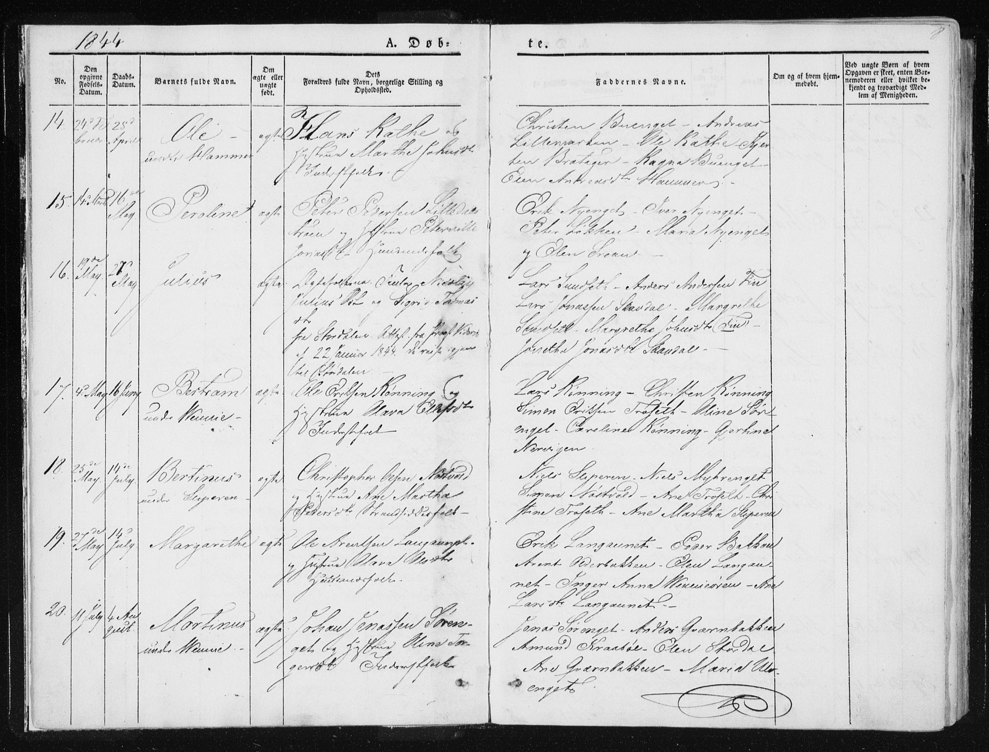 Ministerialprotokoller, klokkerbøker og fødselsregistre - Nord-Trøndelag, AV/SAT-A-1458/733/L0323: Parish register (official) no. 733A02, 1843-1870, p. 8