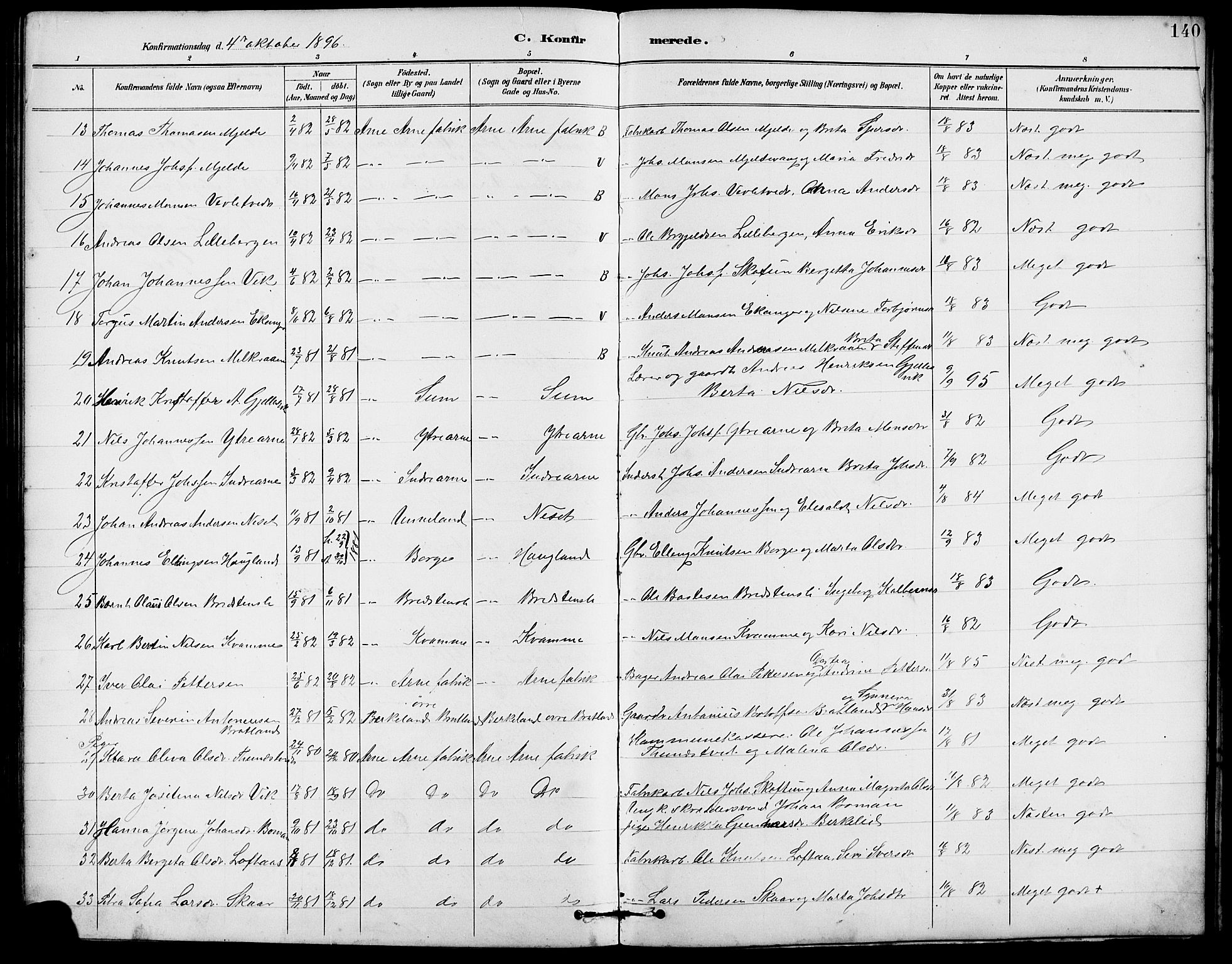 Arna sokneprestembete, AV/SAB-A-74001/H/Ha/Hab: Parish register (copy) no. A 3, 1887-1897, p. 140