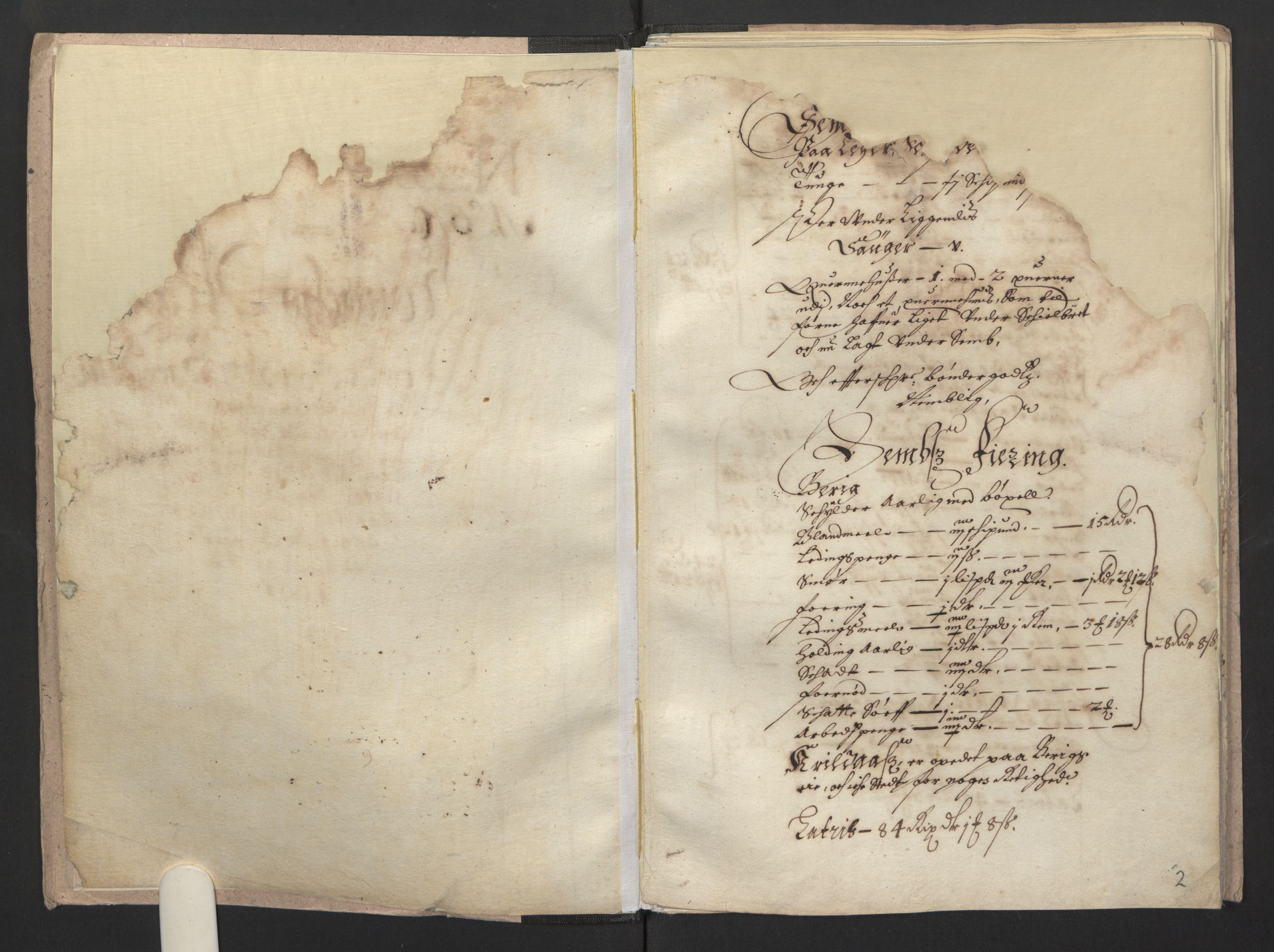Rentekammeret inntil 1814, Realistisk ordnet avdeling, RA/EA-4070/L/L0016/0002: Tønsberg lagdømme. Eiker, Modum, Sigdal og Sandsvær: / Kronens jordebok, 1661, p. 1b-2a