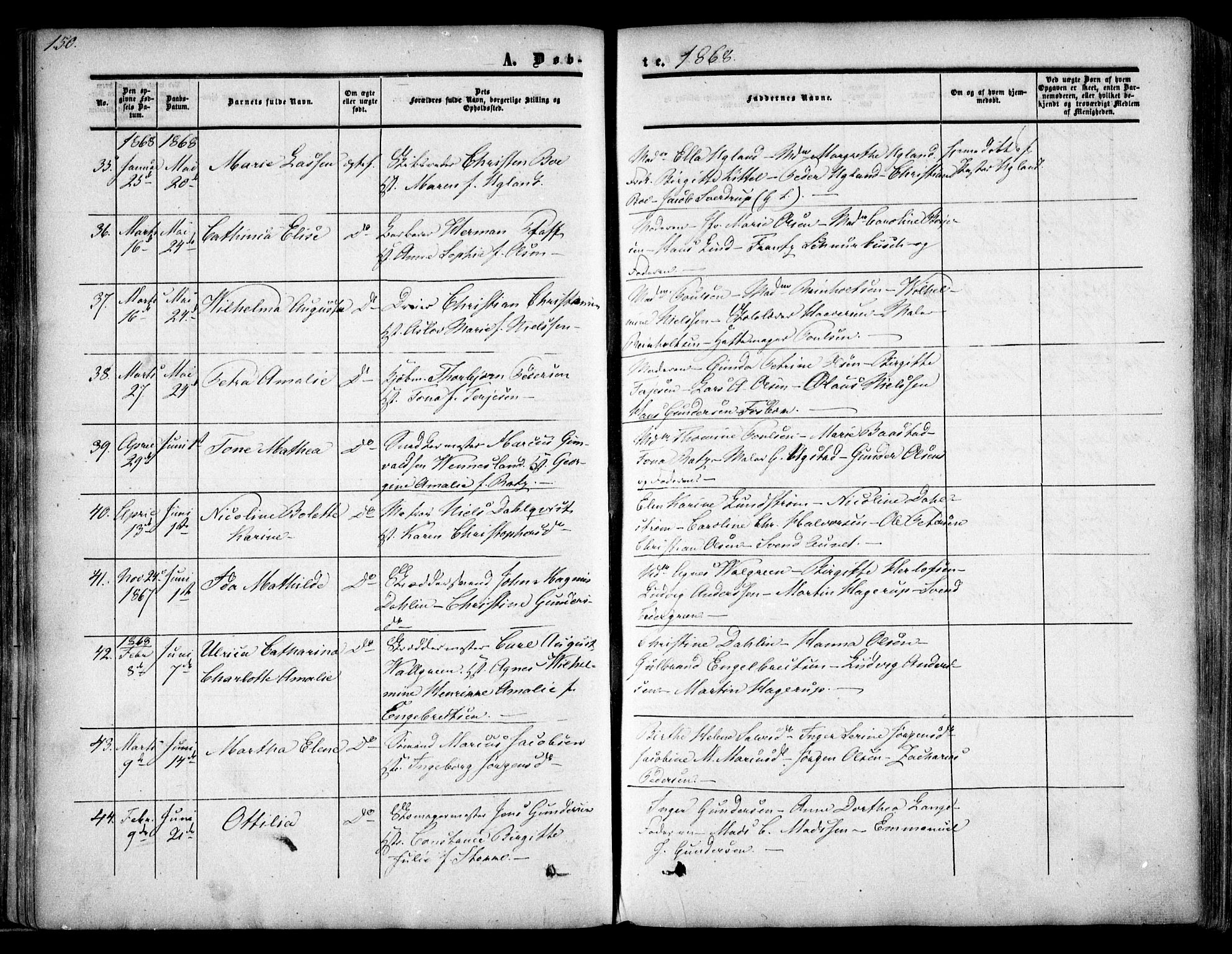 Arendal sokneprestkontor, Trefoldighet, SAK/1111-0040/F/Fa/L0006: Parish register (official) no. A 6, 1855-1868, p. 150
