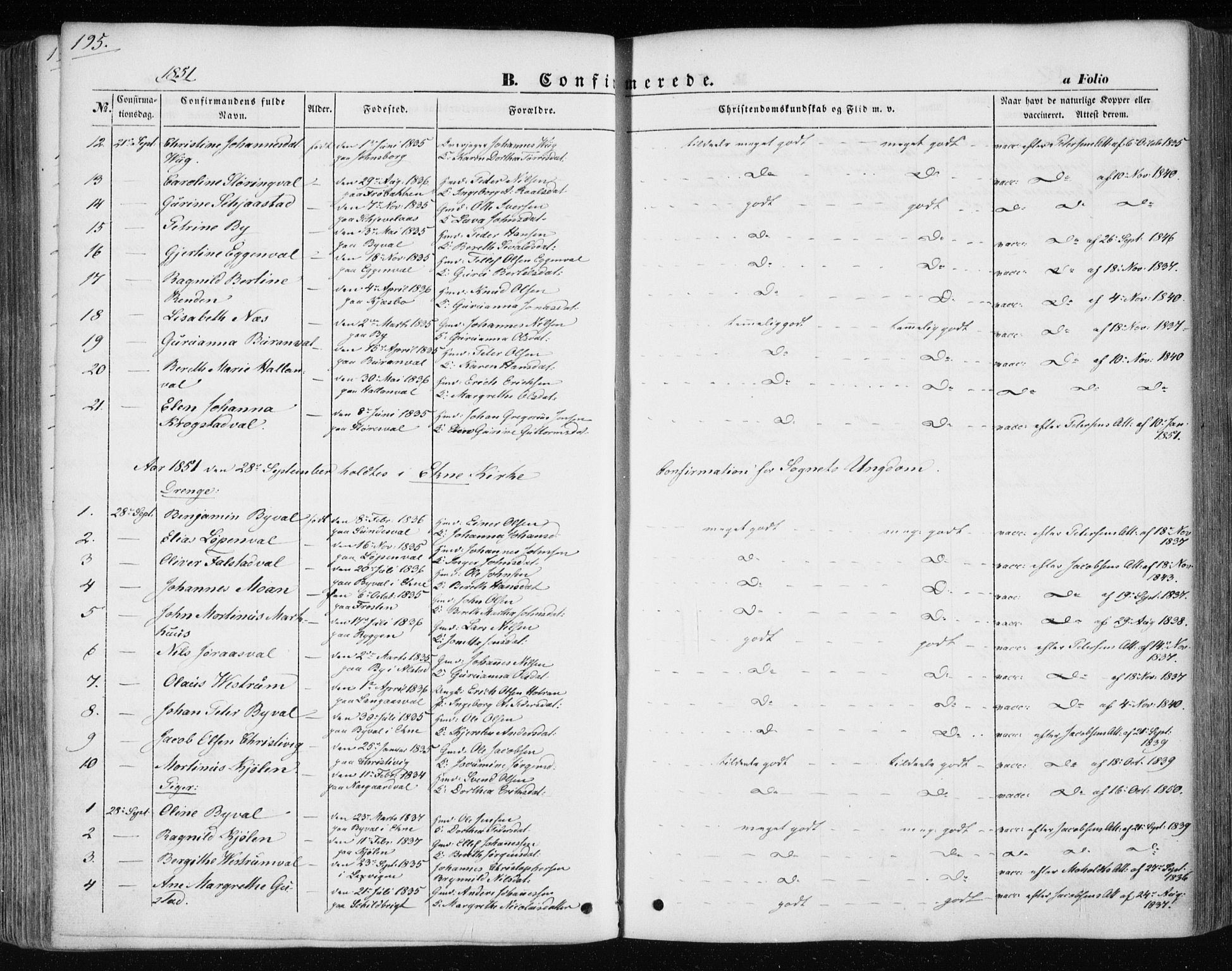 Ministerialprotokoller, klokkerbøker og fødselsregistre - Nord-Trøndelag, AV/SAT-A-1458/717/L0154: Parish register (official) no. 717A07 /1, 1850-1862, p. 195