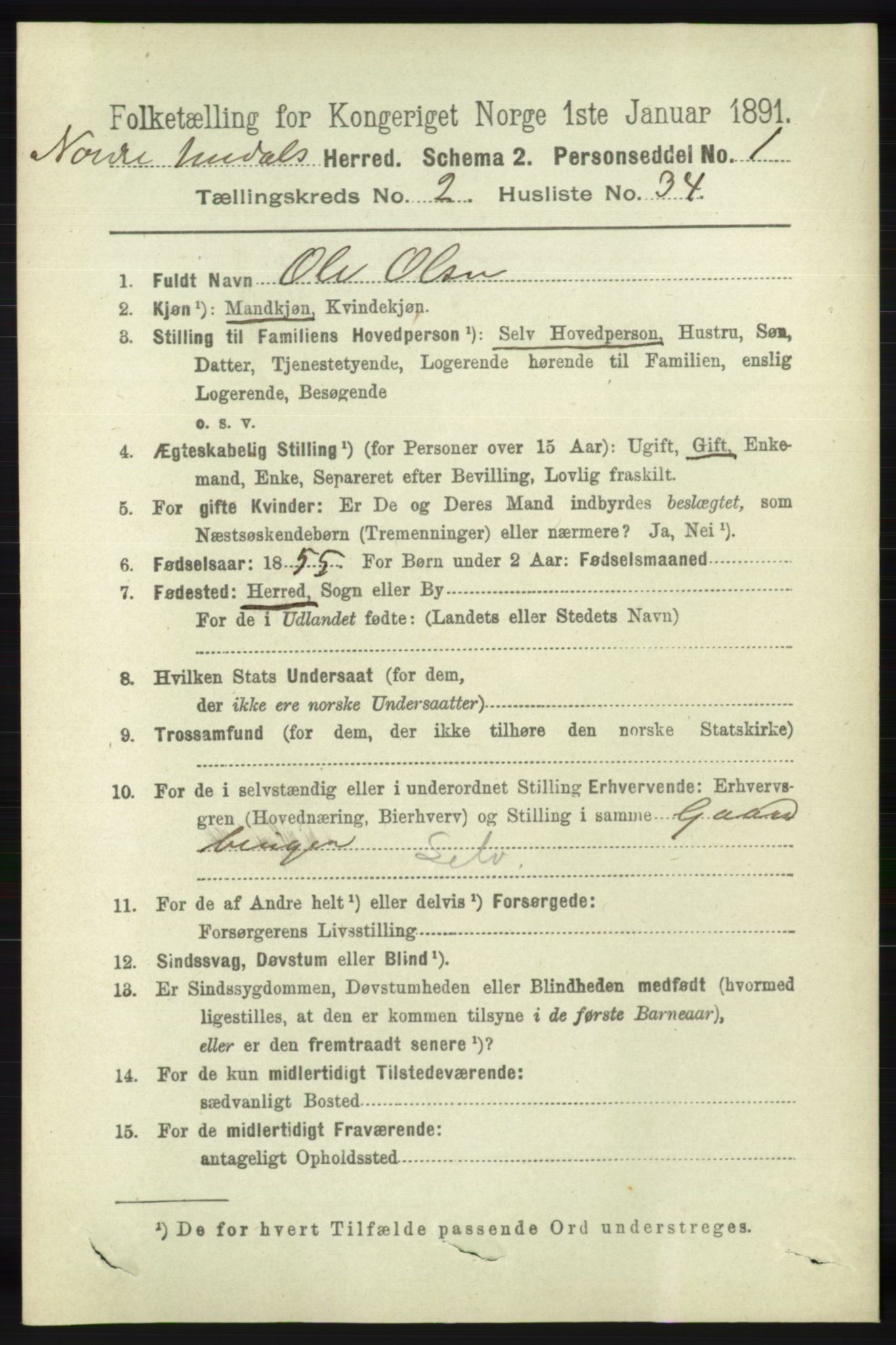 RA, 1891 census for 1028 Nord-Audnedal, 1891, p. 520