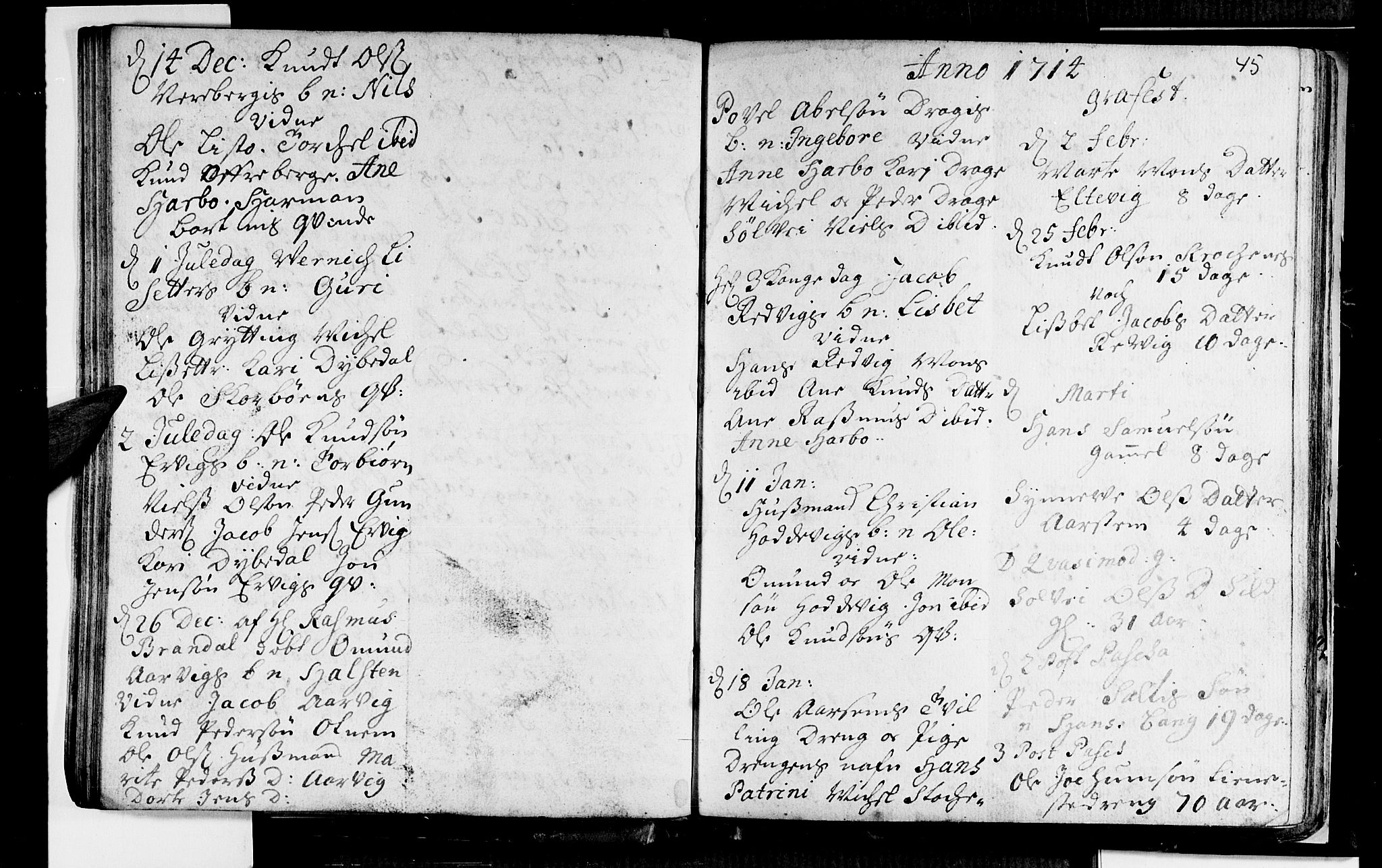 Selje sokneprestembete, SAB/A-99938/H/Ha/Haa/Haaa: Parish register (official) no. A 2, 1704-1715, p. 45