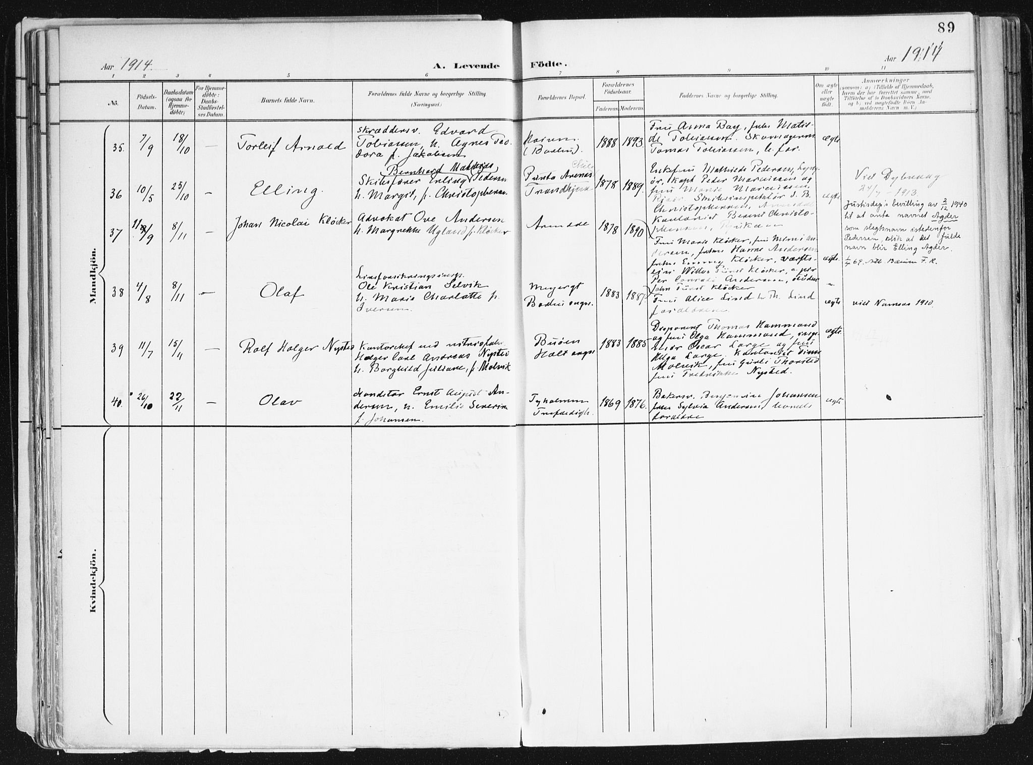 Arendal sokneprestkontor, Trefoldighet, AV/SAK-1111-0040/F/Fa/L0010: Parish register (official) no. A 10, 1900-1919, p. 89