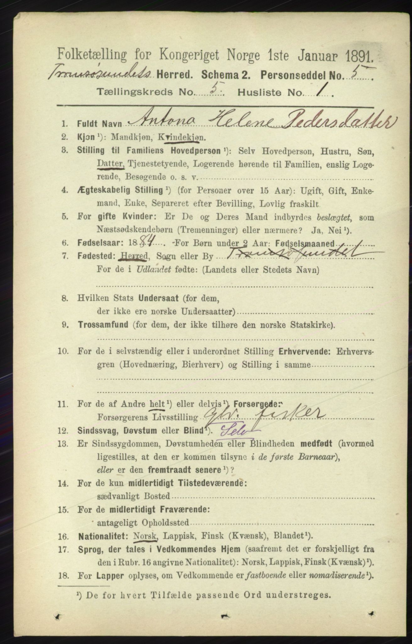 RA, 1891 census for 1934 Tromsøysund, 1891, p. 2328