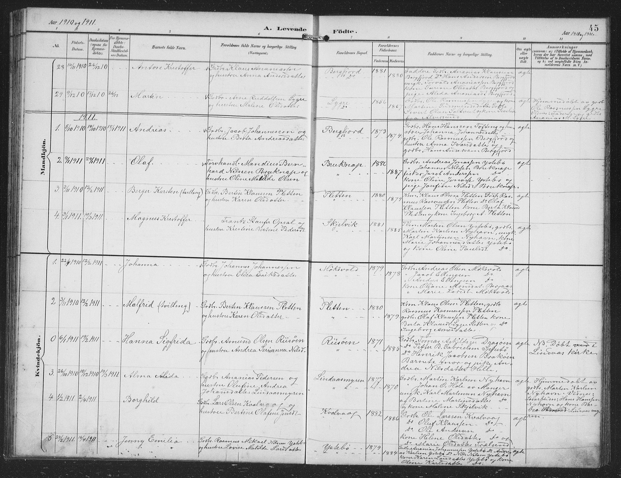 Alversund Sokneprestembete, SAB/A-73901/H/Ha/Hab: Parish register (copy) no. B 4, 1897-1914, p. 45