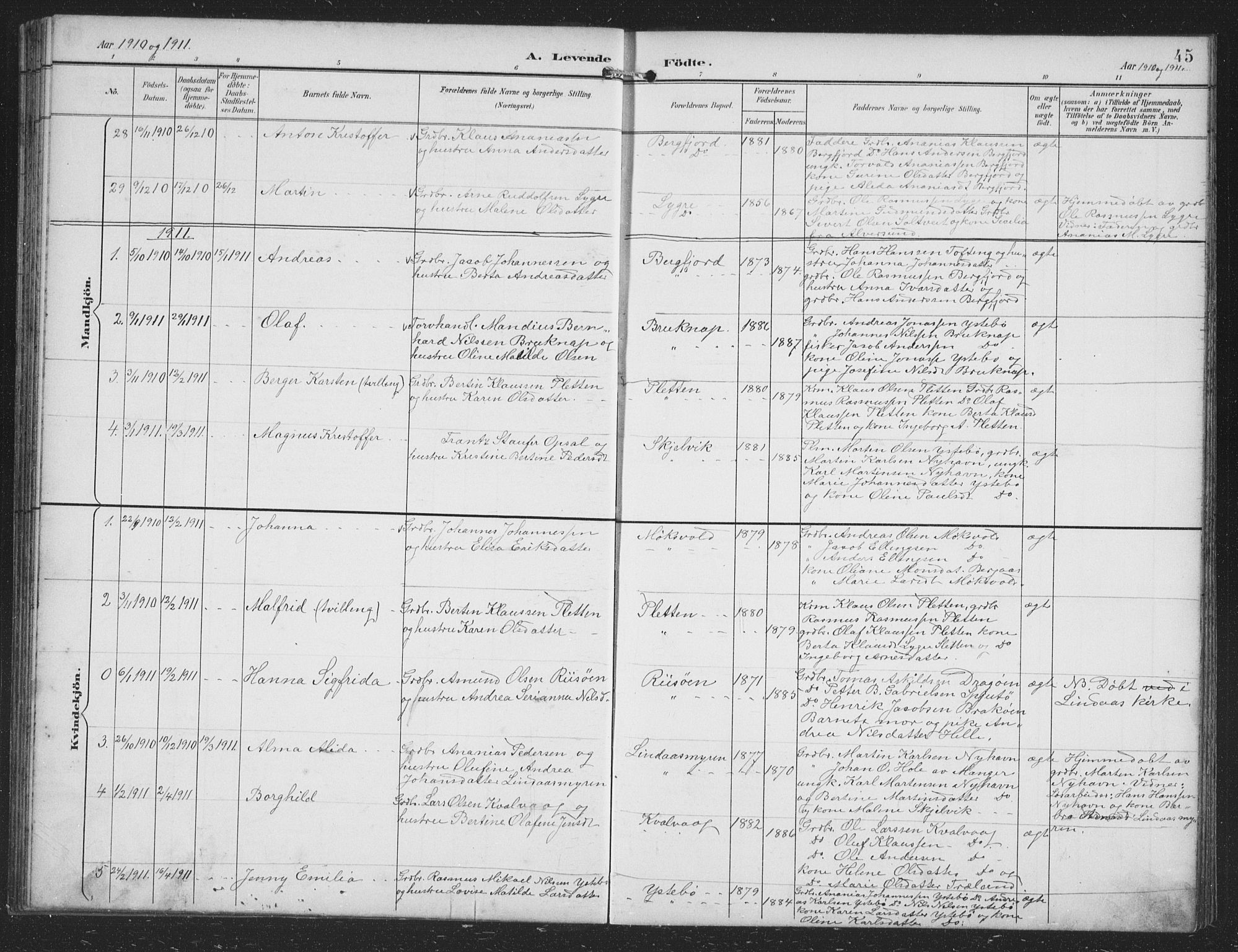 Alversund Sokneprestembete, AV/SAB-A-73901/H/Ha/Hab: Parish register (copy) no. B 4, 1897-1914, p. 45