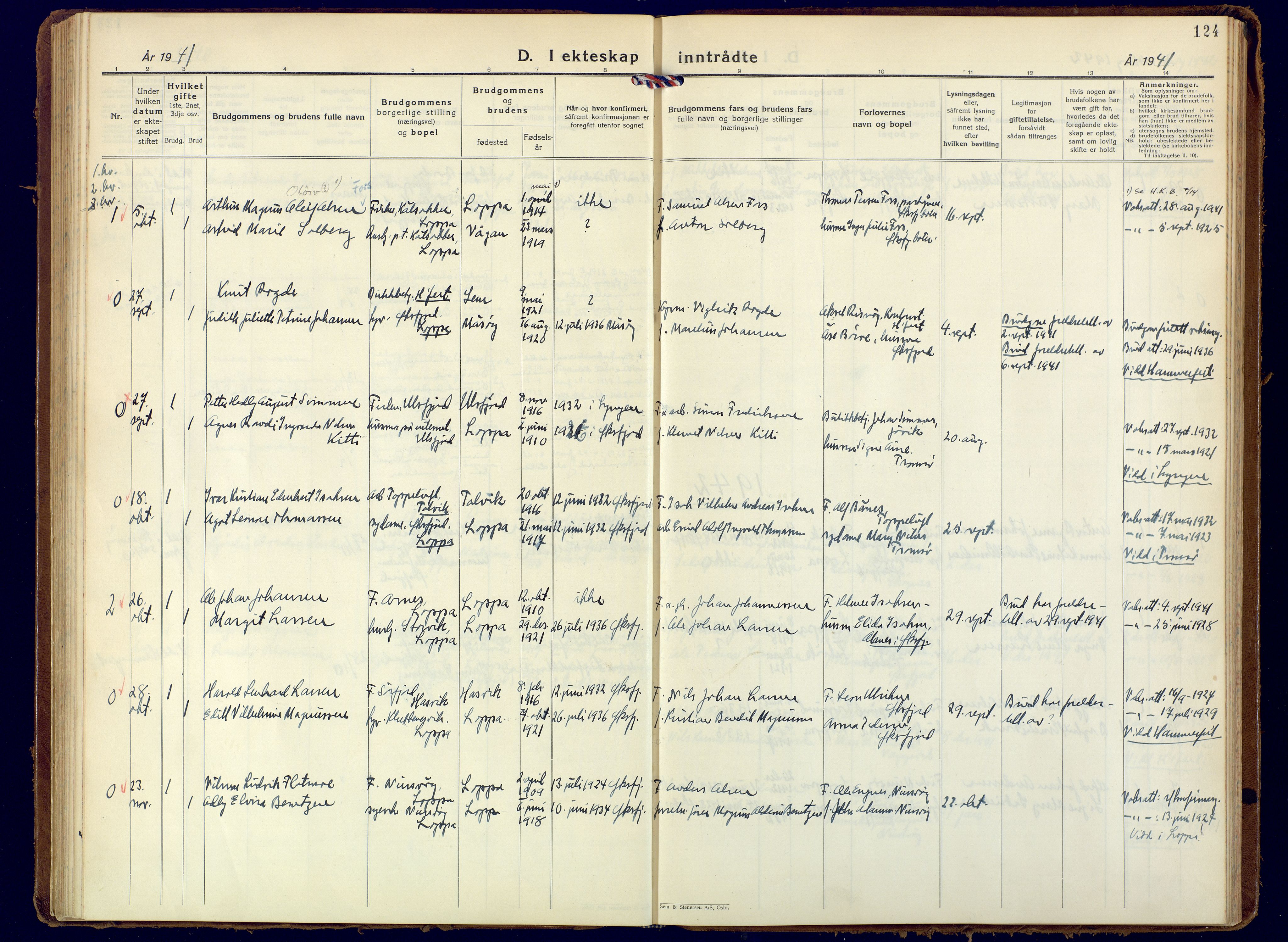 Loppa sokneprestkontor, AV/SATØ-S-1339/H/Ha/L0015kirke: Parish register (official) no. 15, 1933-1941, p. 124