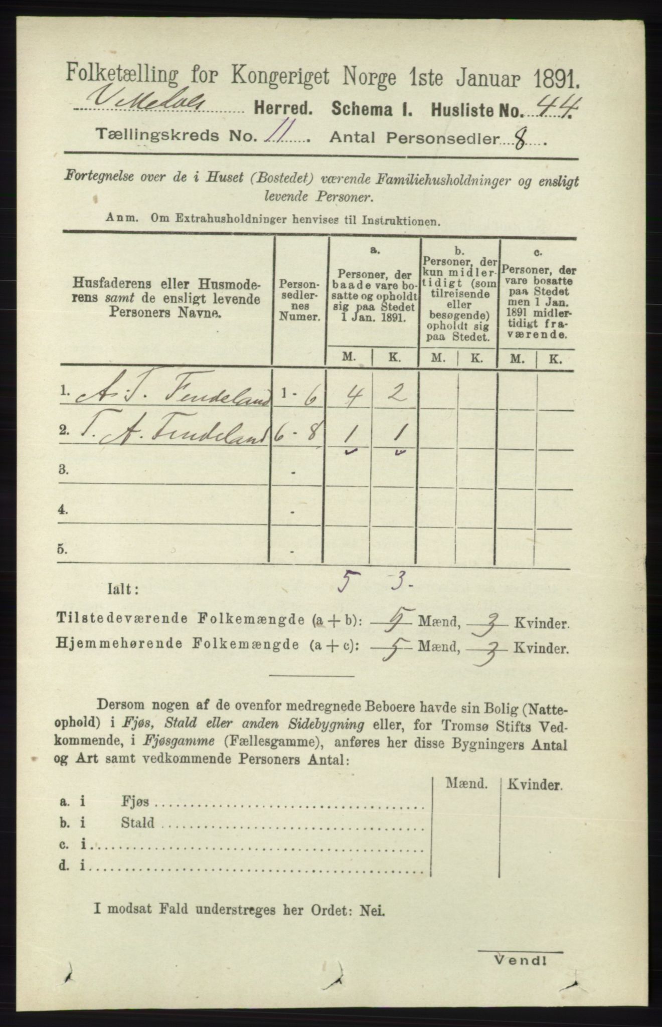 RA, 1891 census for 1157 Vikedal, 1891, p. 2886