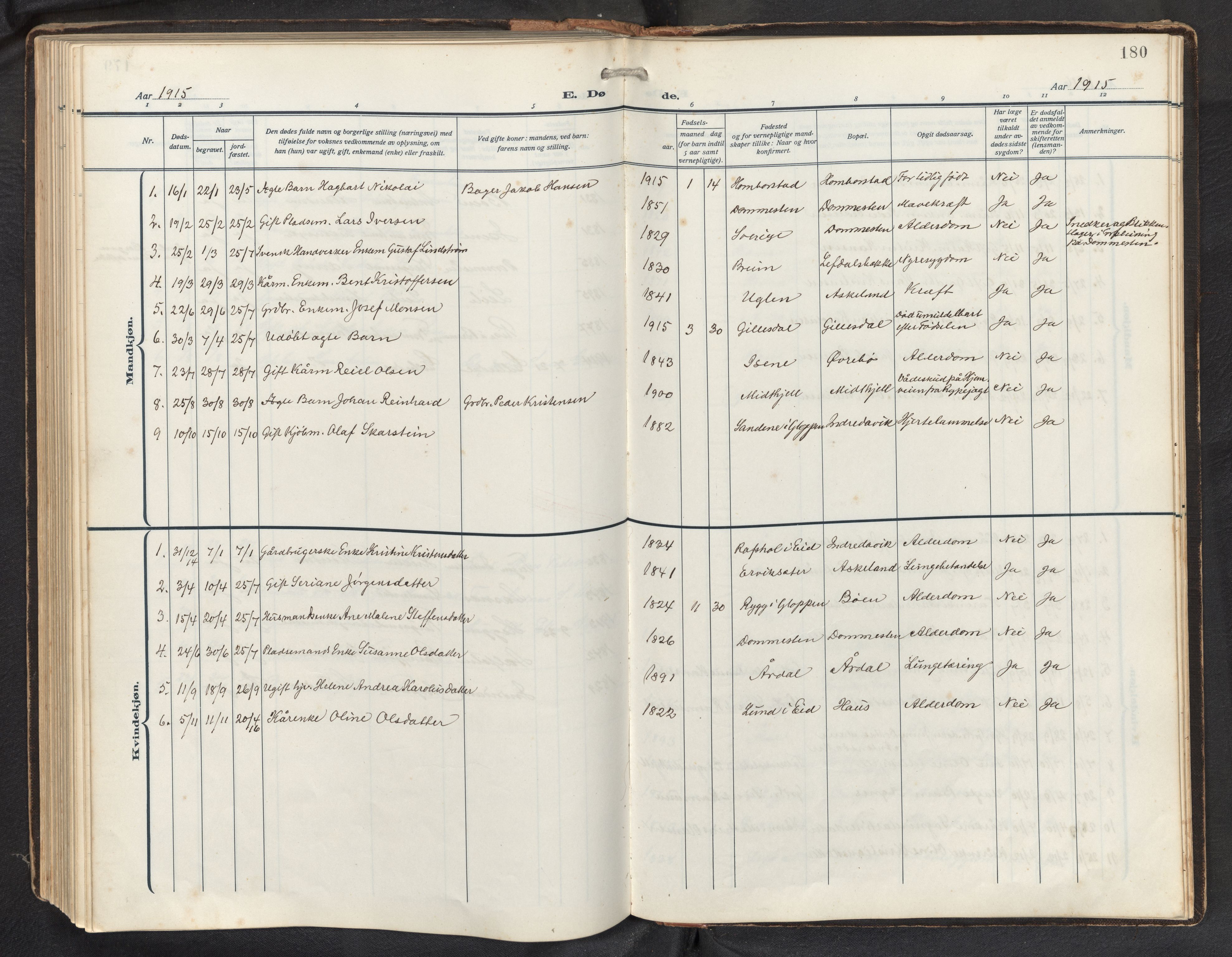 Davik sokneprestembete, AV/SAB-A-79701/H/Hab/Haba/L0003: Parish register (copy) no. A 3, 1912-1947, p. 179b-180a