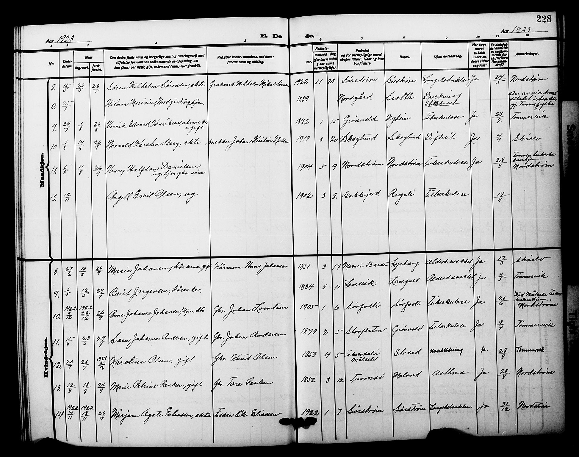 Tranøy sokneprestkontor, SATØ/S-1313/I/Ia/Iab/L0023klokker: Parish register (copy) no. 23, 1913-1928, p. 228