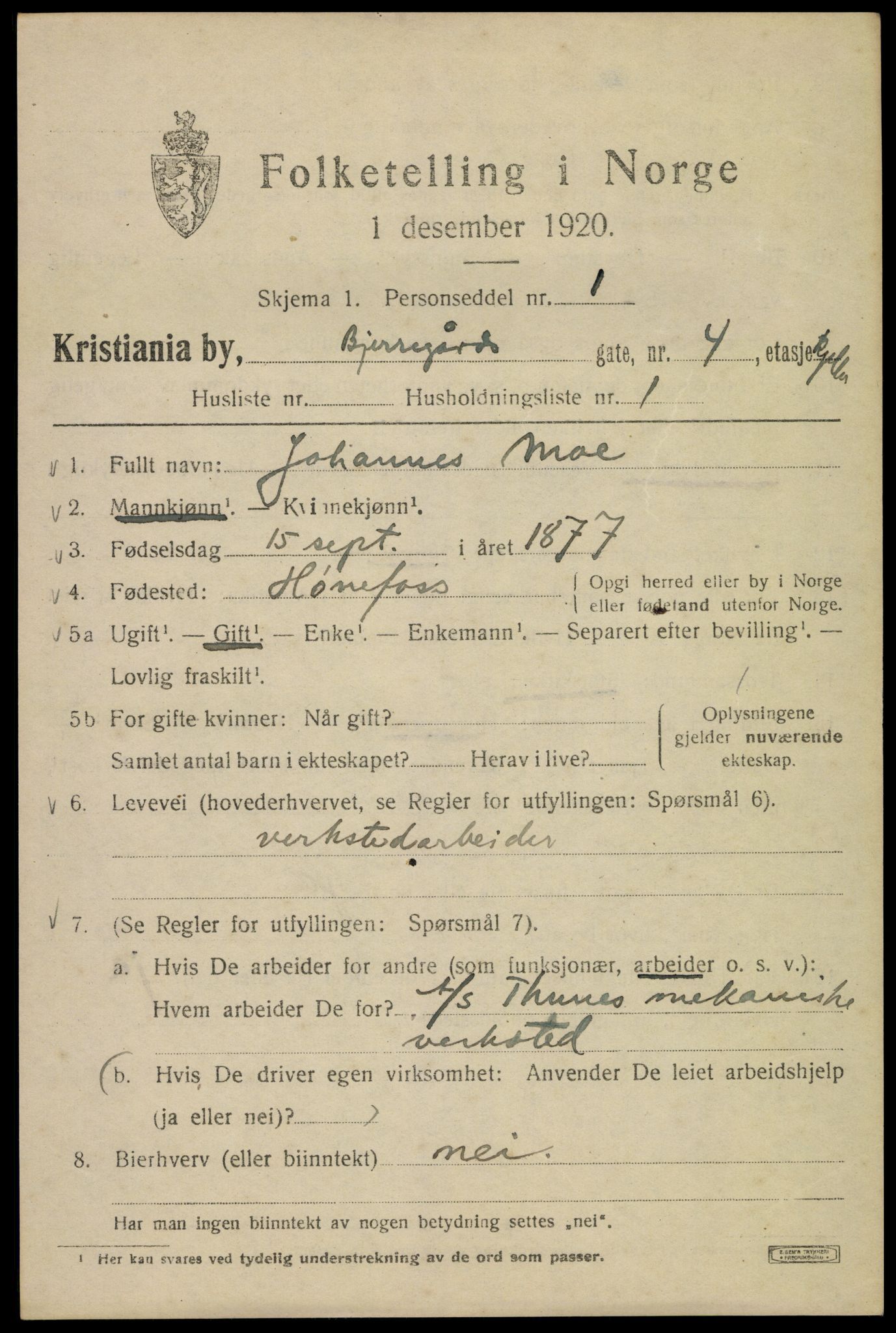 SAO, 1920 census for Kristiania, 1920, p. 158889