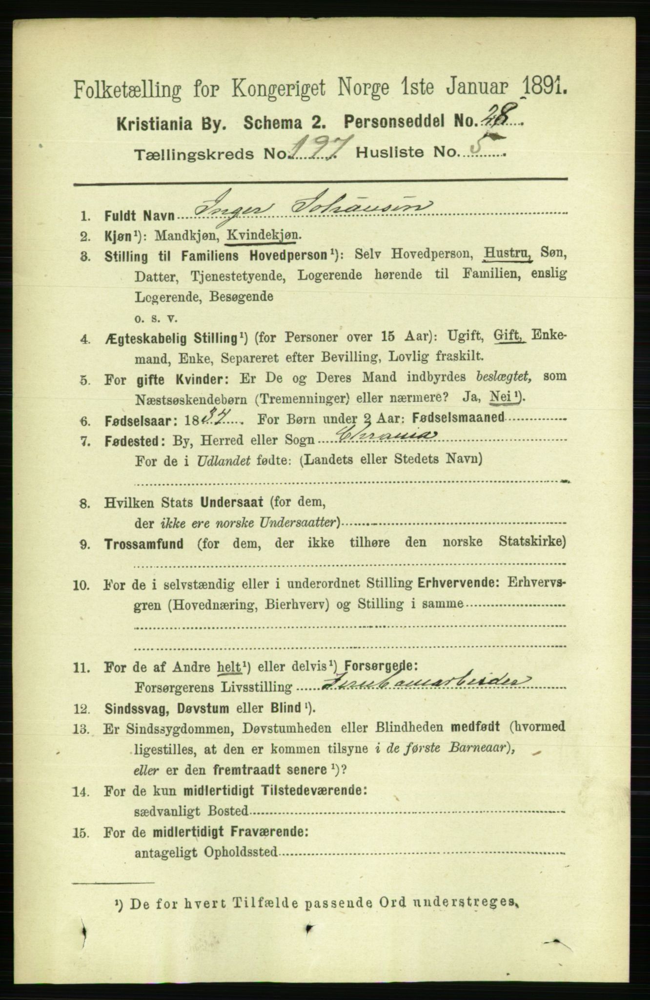RA, 1891 census for 0301 Kristiania, 1891, p. 118917