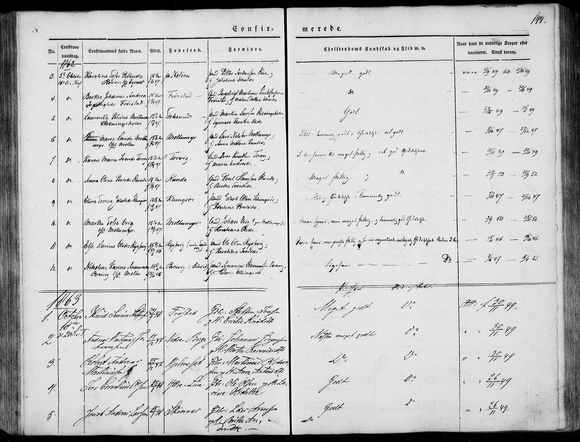 Ministerialprotokoller, klokkerbøker og fødselsregistre - Møre og Romsdal, AV/SAT-A-1454/507/L0070: Parish register (official) no. 507A05, 1842-1873, p. 144