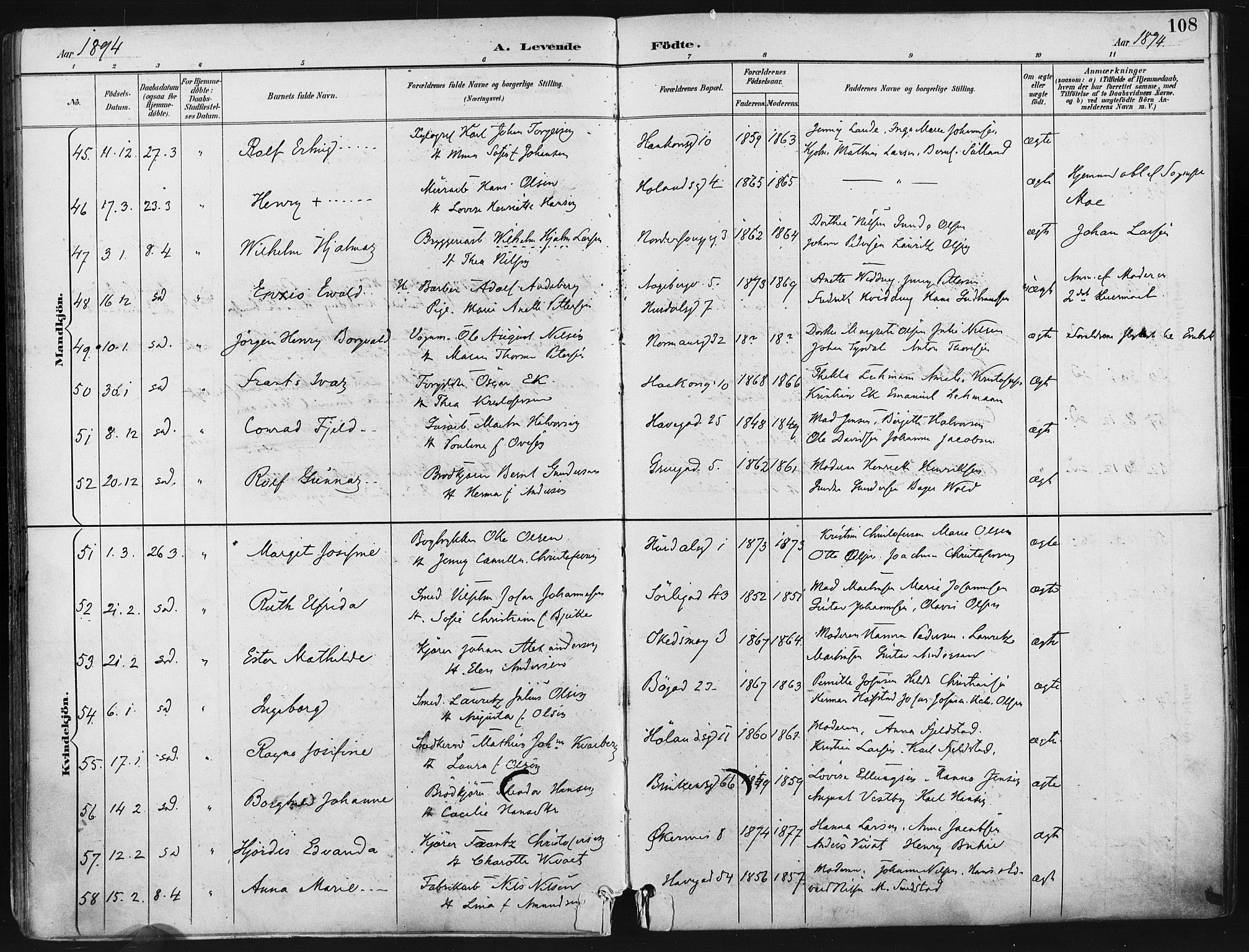 Kampen prestekontor Kirkebøker, AV/SAO-A-10853/F/Fa/L0005: Parish register (official) no. I 5, 1890-1902, p. 108