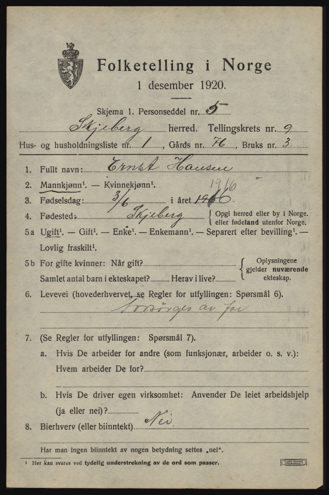 SAO, 1920 census for Skjeberg, 1920, p. 8873