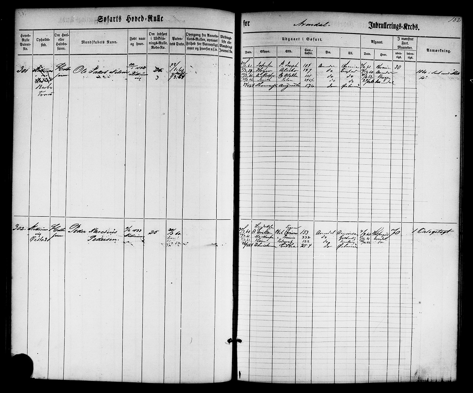 Arendal mønstringskrets, AV/SAK-2031-0012/F/Fb/L0001: Hovedrulle nr 1-766 uten register, E-2, 1860-1868, p. 158